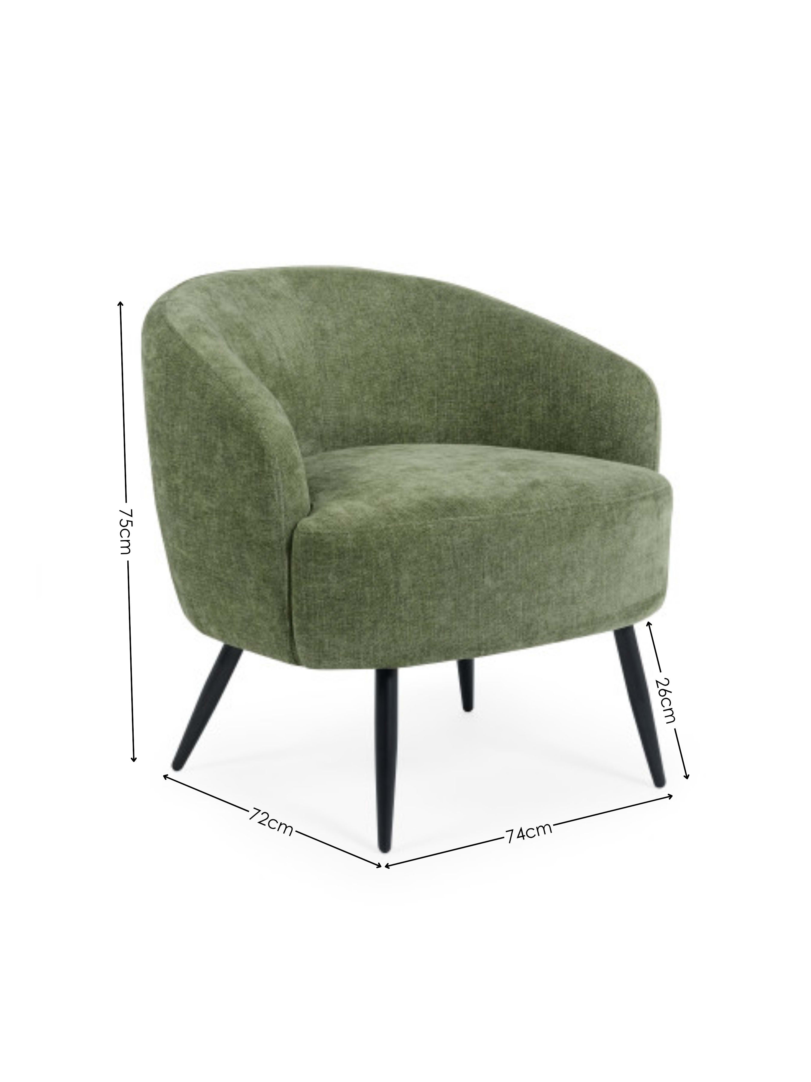 Dahlia Olive Green Linen Upholstered Accent Chair with Black Metal Legs – Olive Faux Linen