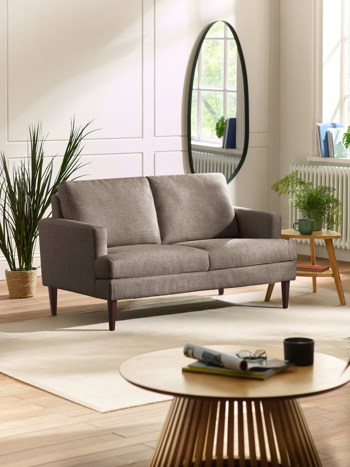 Daisy Coyote Grey Chenille Upholstered Compact 2 Seater Sofa