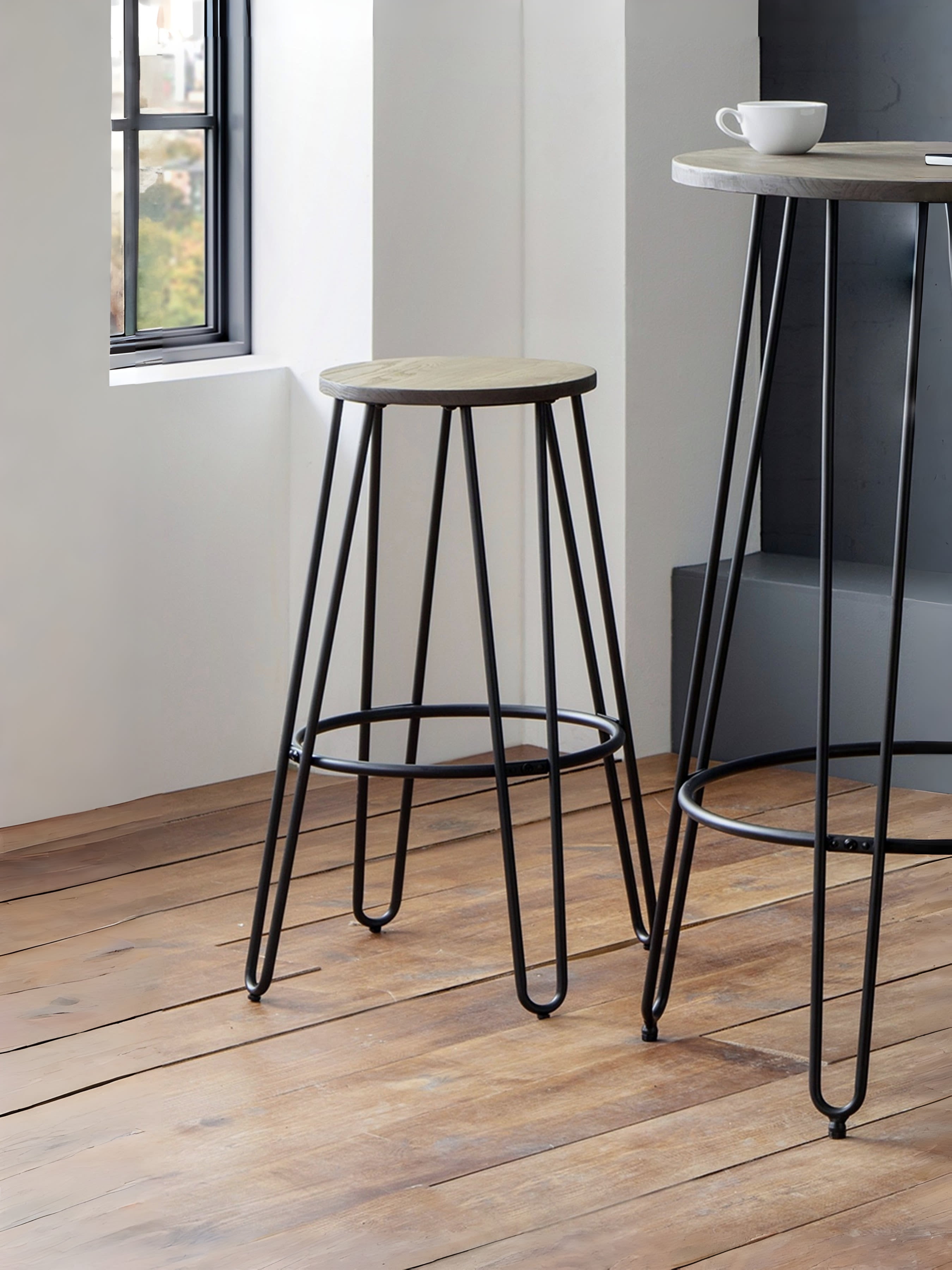 Set Of 2 Dalston Round Bar Stools – Mocha Elm
