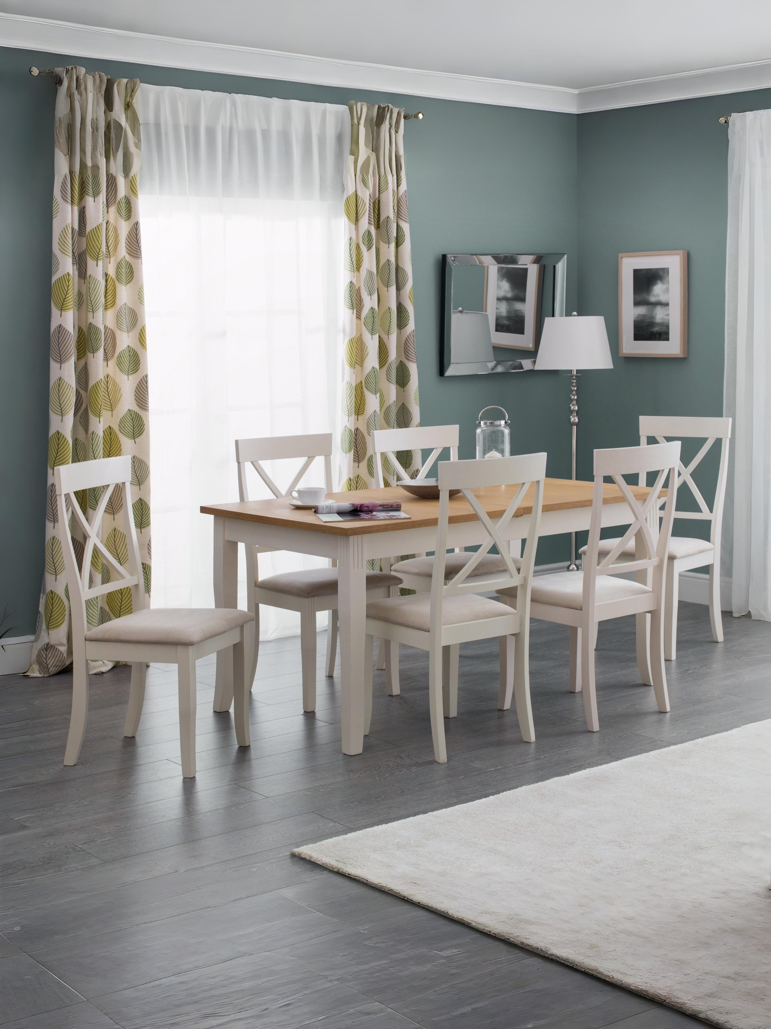 Davenport Ivory and Oak Extending Table and 6 Ivory Davenport Chairs