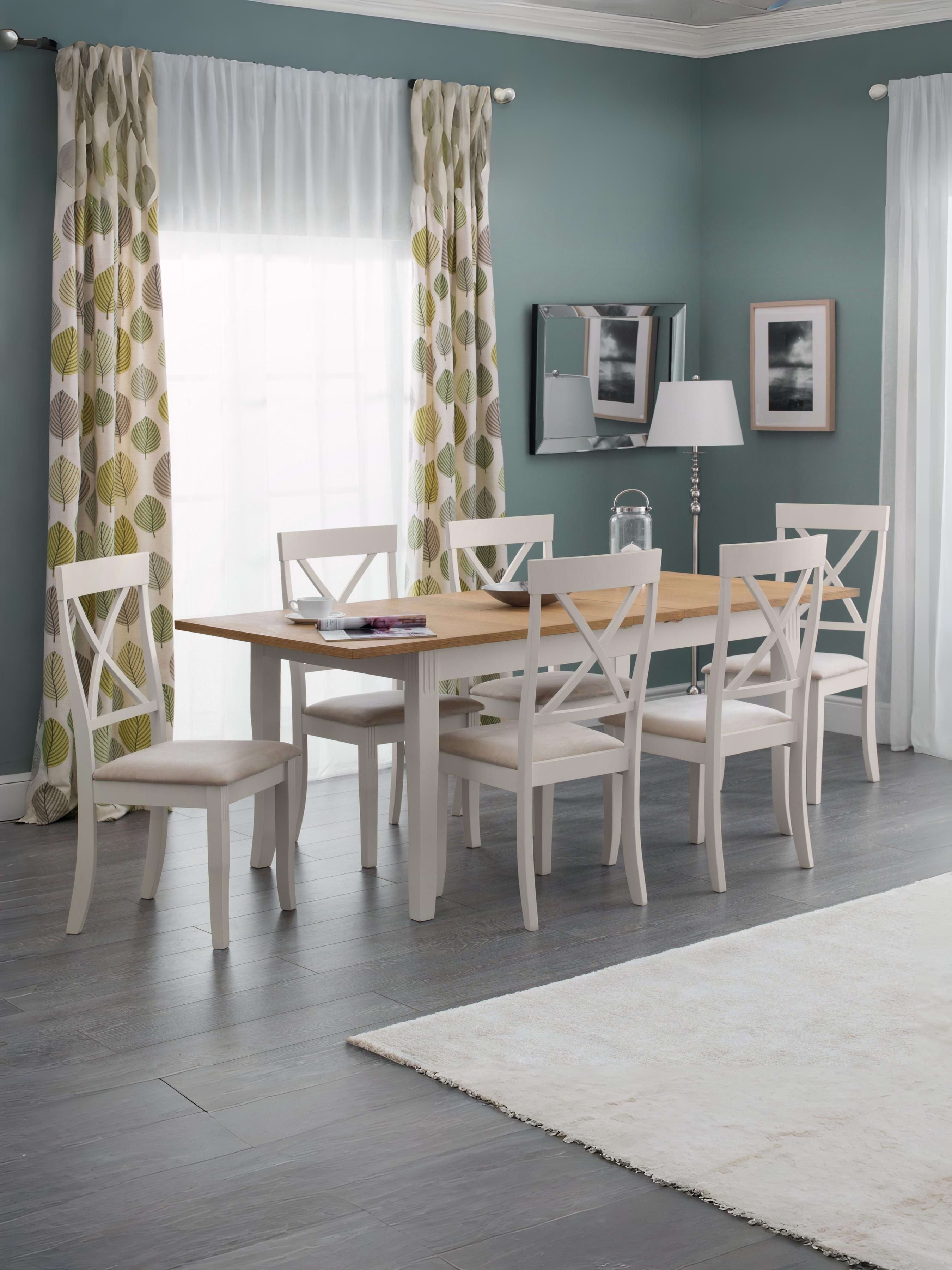 Davenport Ivory and Oak Extending Table and 6 Ivory Davenport Chairs