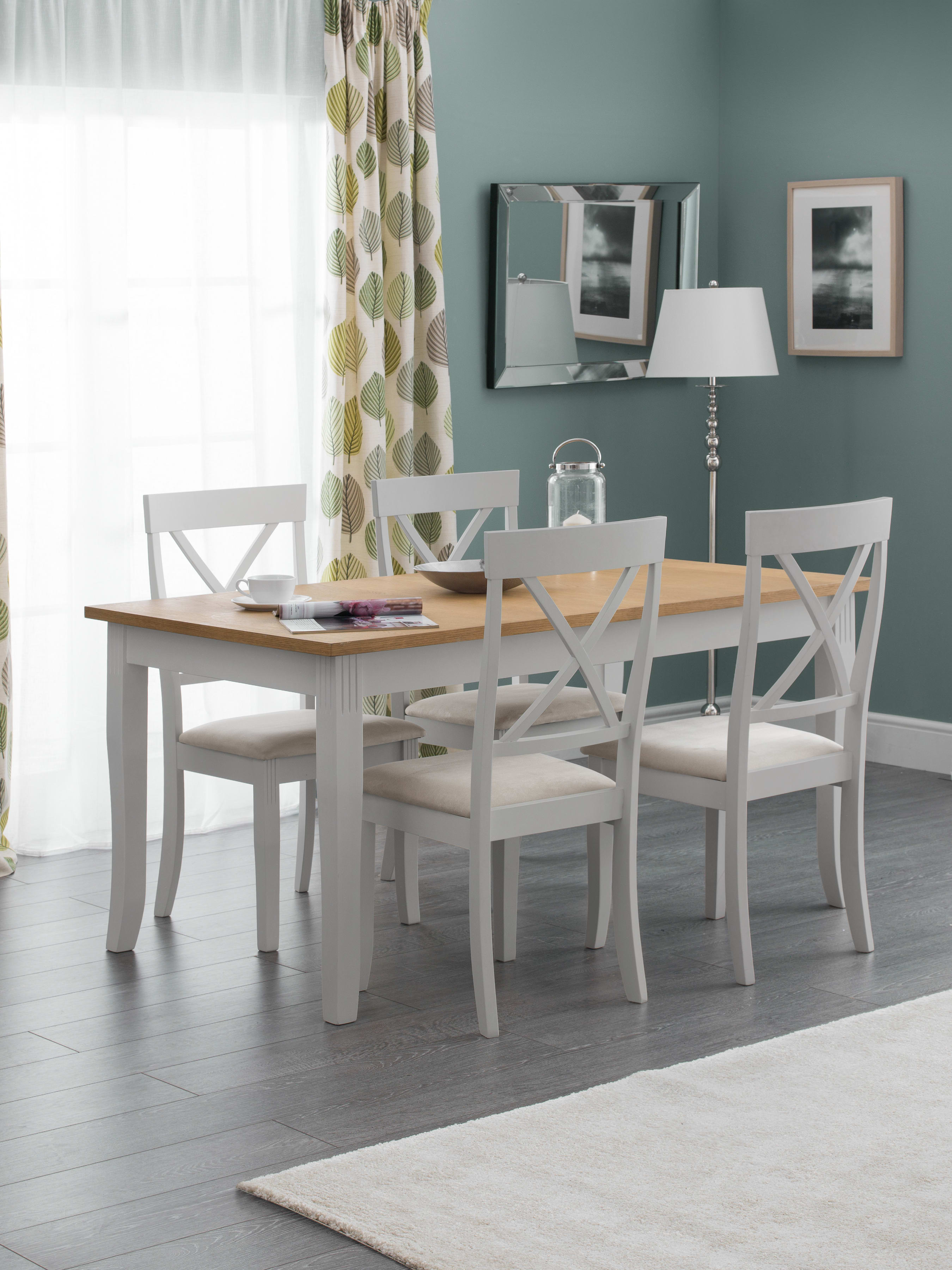 Davenport Grey and Oak Rectangular Table and 4 Grey Davenport Chairs – Grey and Oak Effect