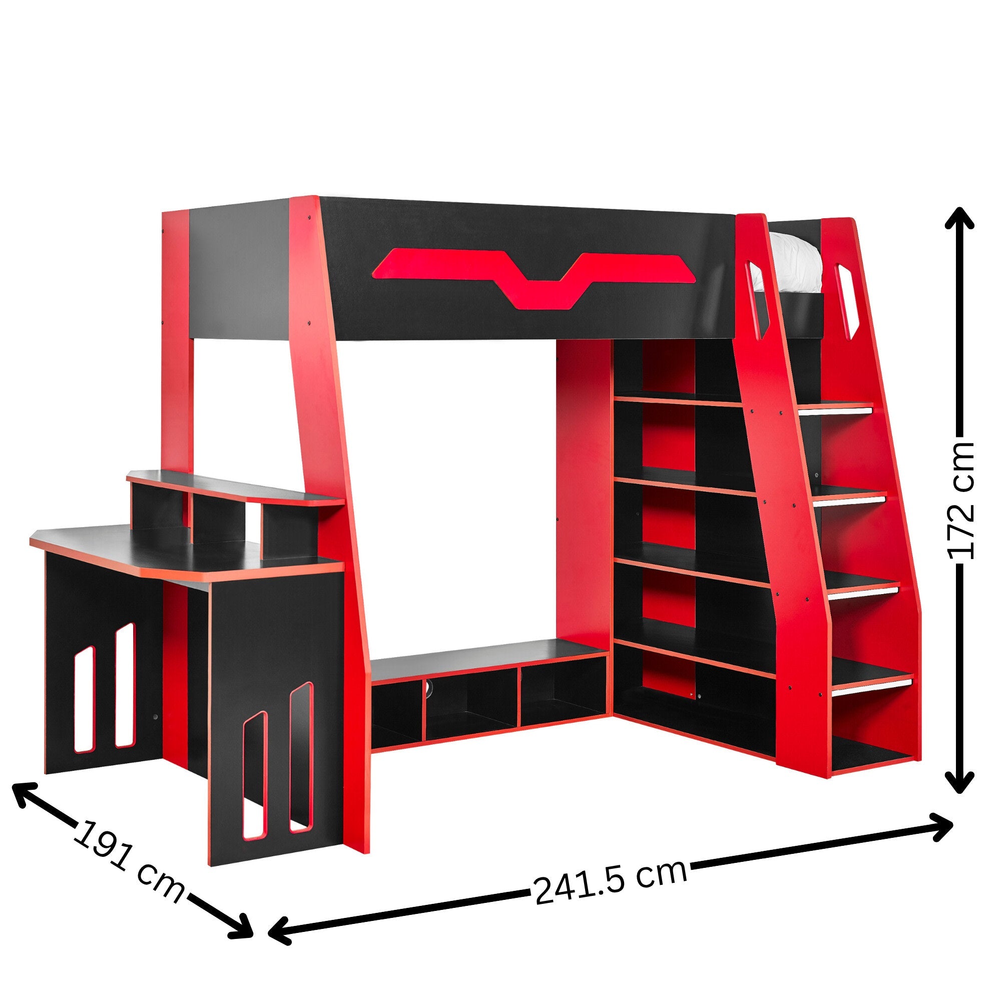 Eagle Single Gaming Highsleeper Bed - Black and Red – Julian Bowen, view 6