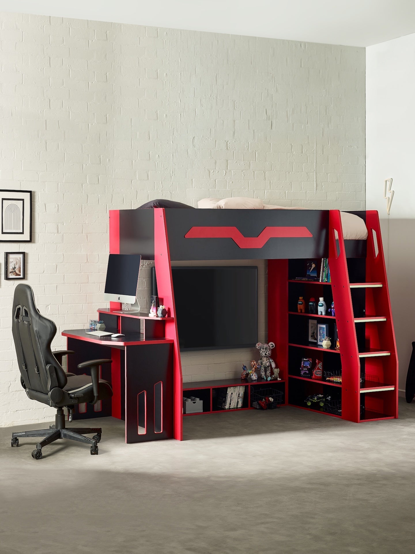 Eagle Single Gaming Highsleeper Bed - Black and Red – Julian Bowen, view 2