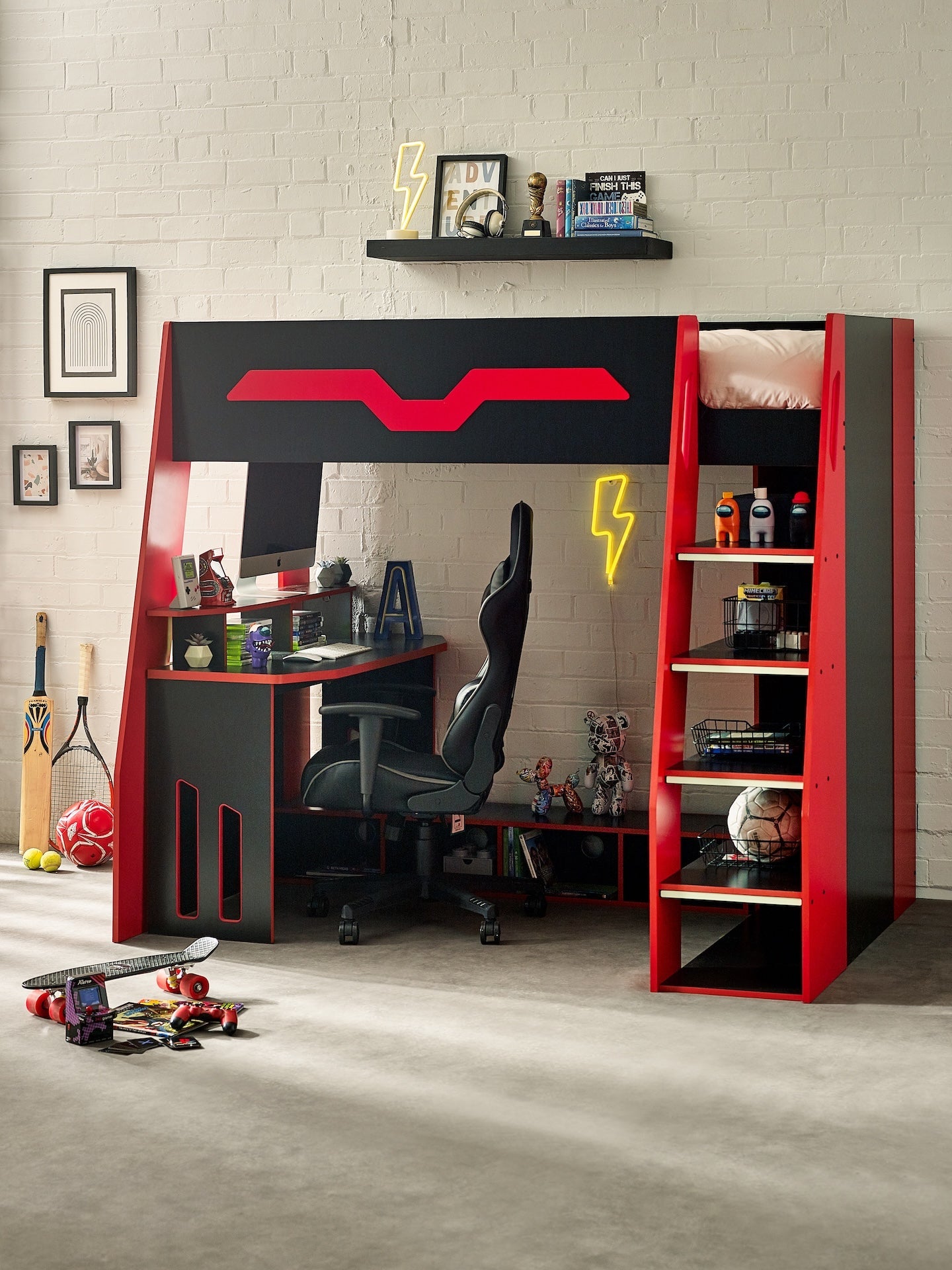 Eagle Single Gaming Highsleeper Bed - Black and Red – Julian Bowen, view 8
