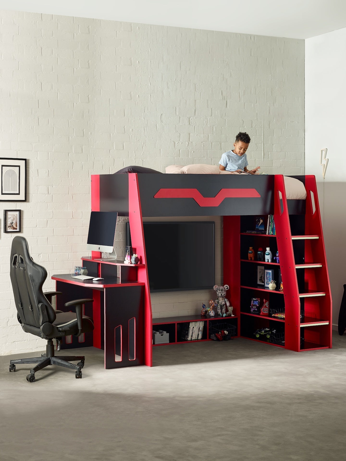 Eagle Single Gaming Highsleeper Bed - Black and Red – Julian Bowen, view 9