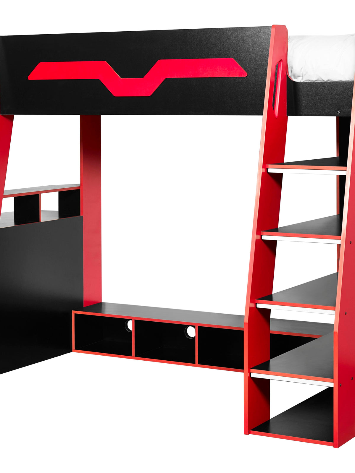 Eagle Single Gaming Highsleeper Bed - Black and Red