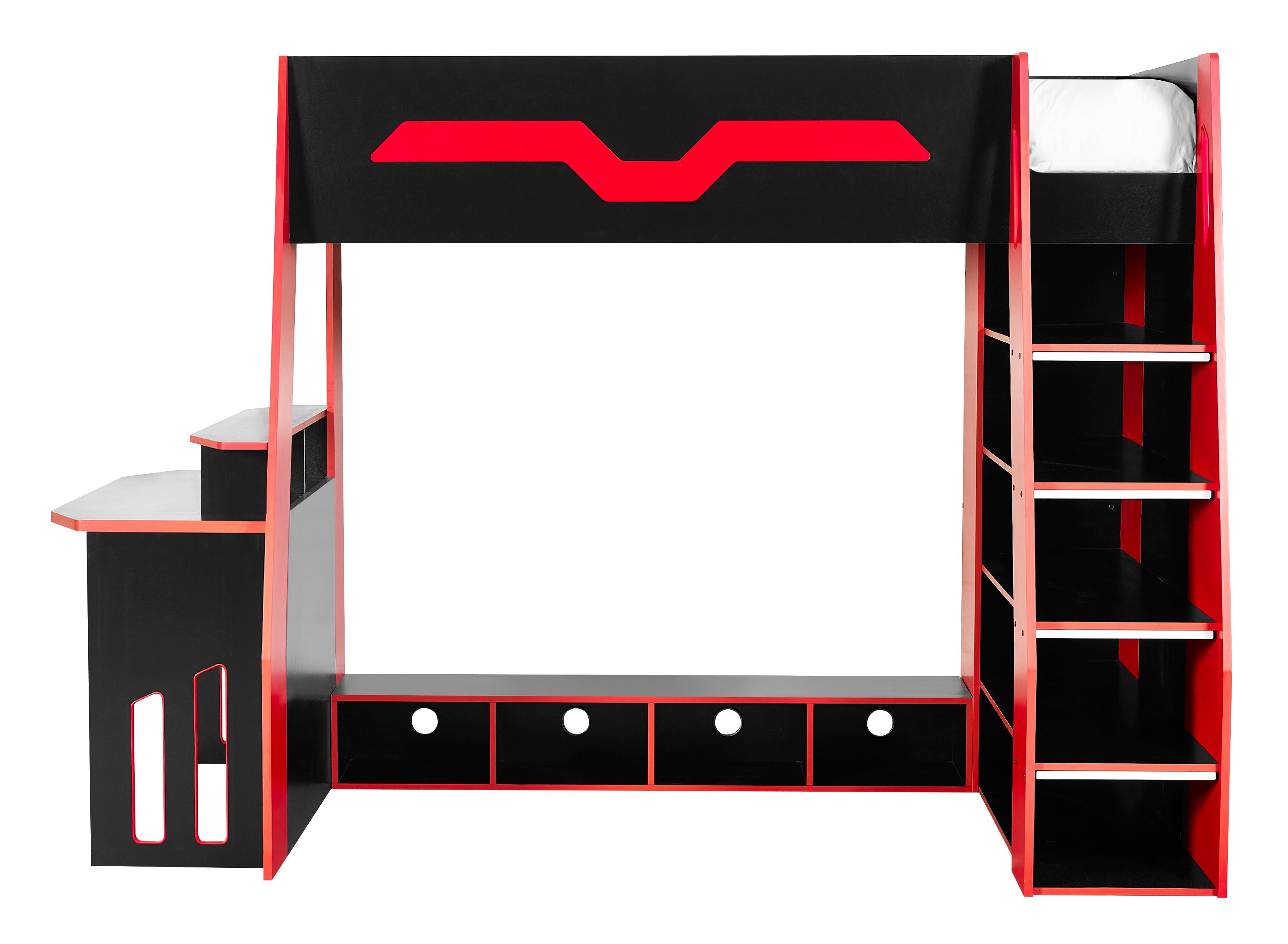 Eagle Single Gaming Highsleeper Bed - Black and Red – Julian Bowen, view 3