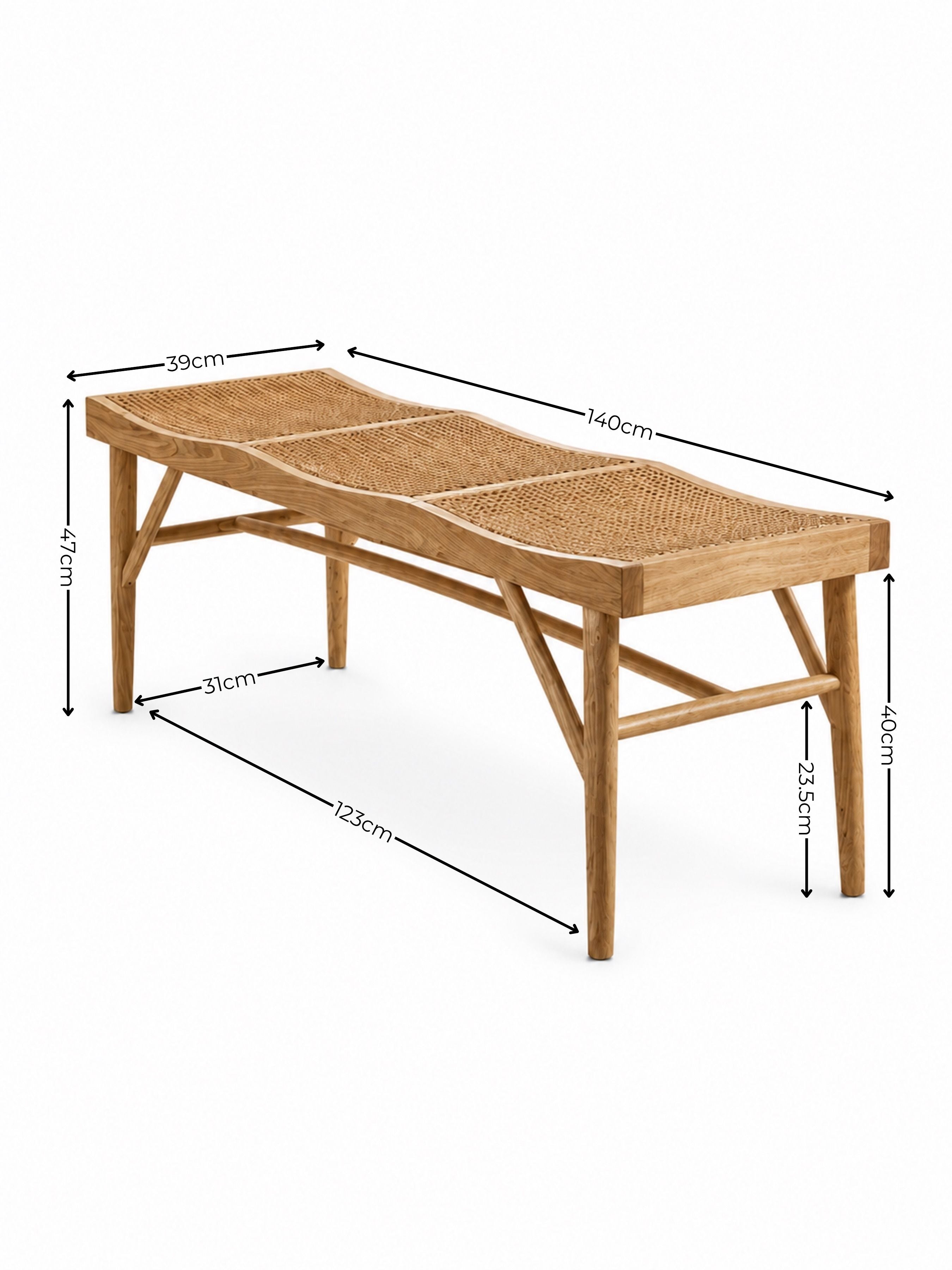 Elodie Rattan Bench – Natural Solid Ash