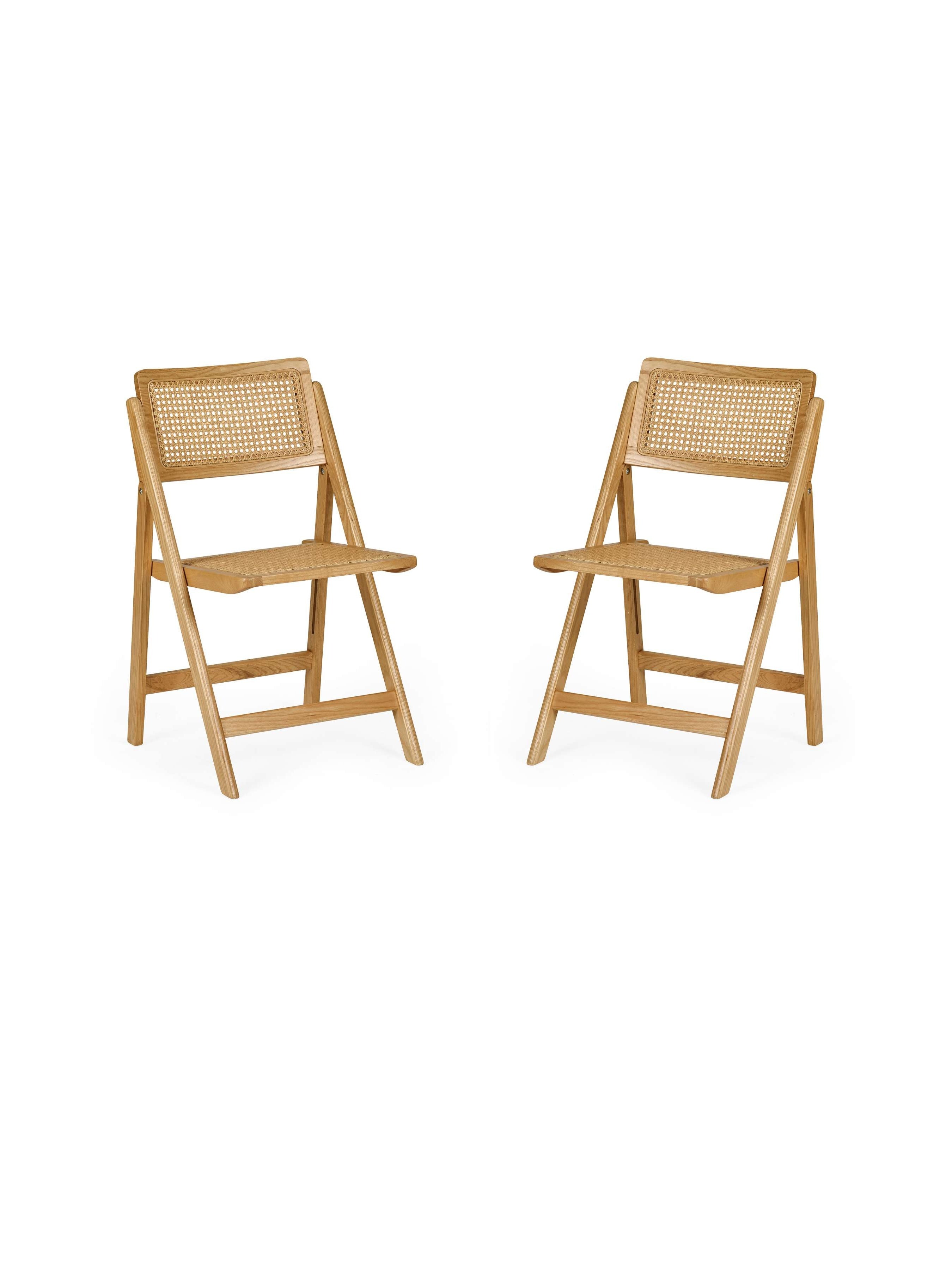 Elodie Folding Rattan Chair (Set of 2) – Natural Solid Ash