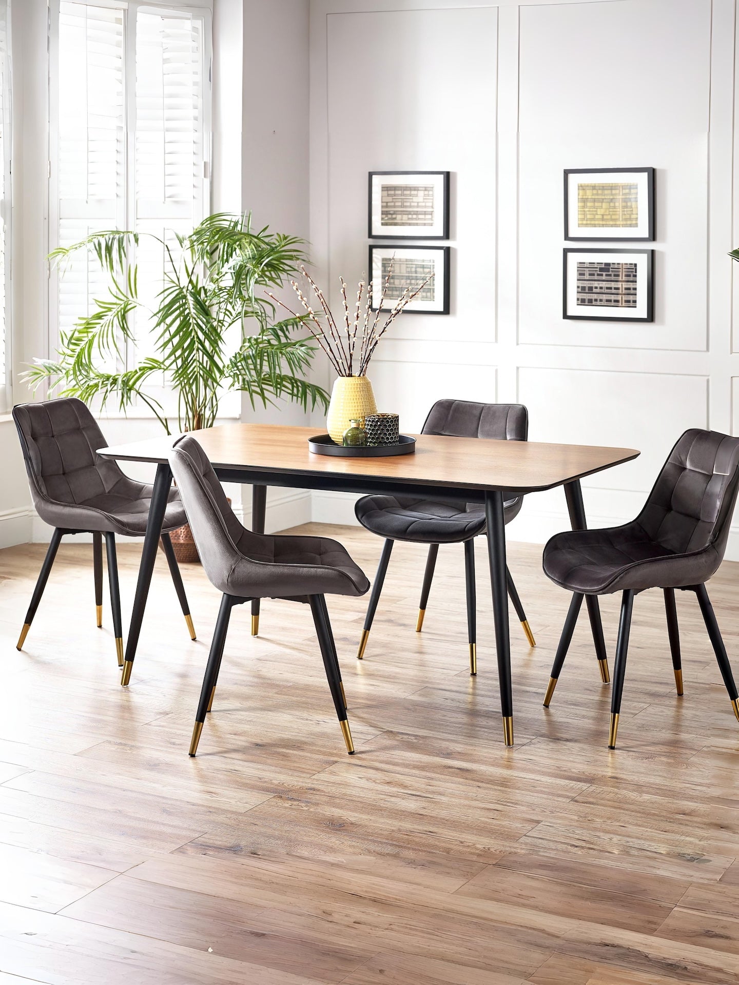Findlay Rectangular Dining Table - Walnut & Black – Julian Bowen, view 2