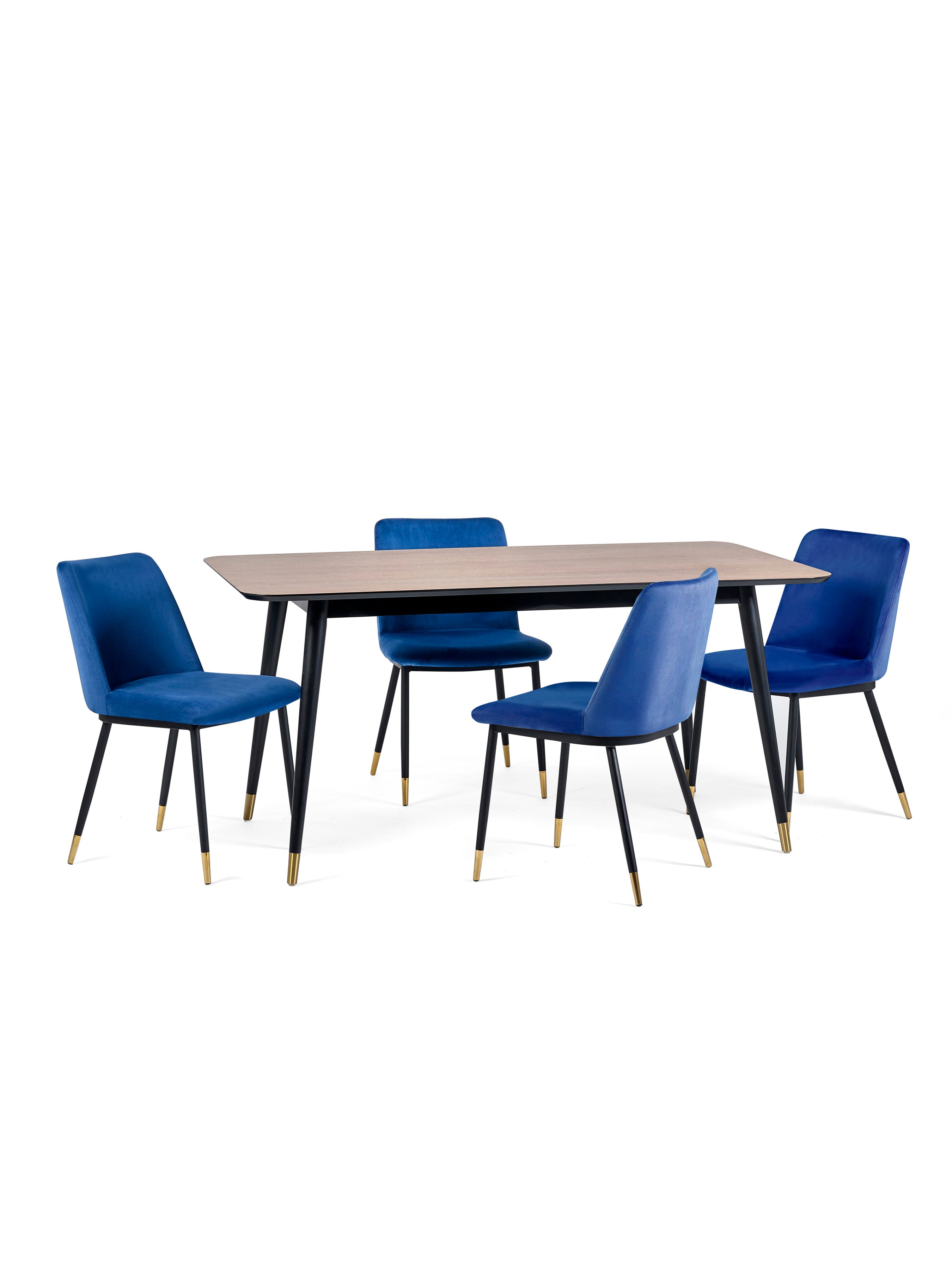 Findlay Rectangular Table and 4 Blue Delaunay Chairs – Walnut Effect and Black