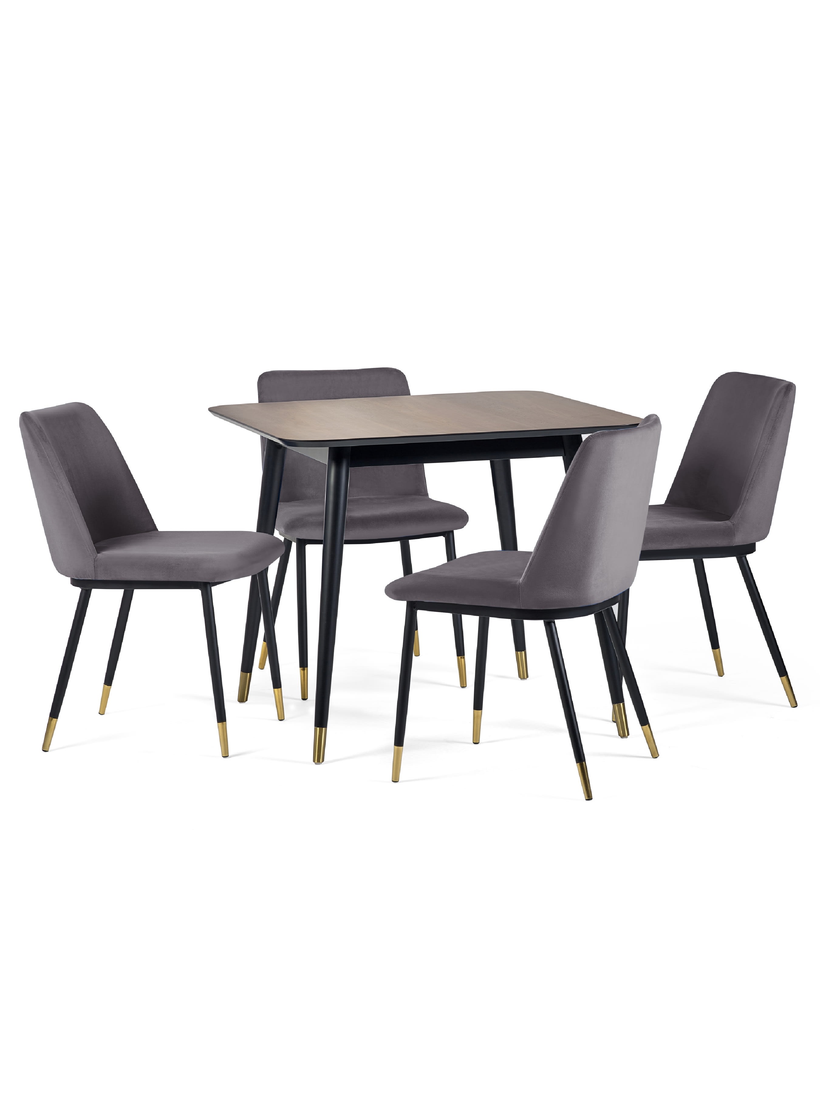 Findlay Square Table and 4 Grey Delaunay Chairs – Walnut Effect and Black