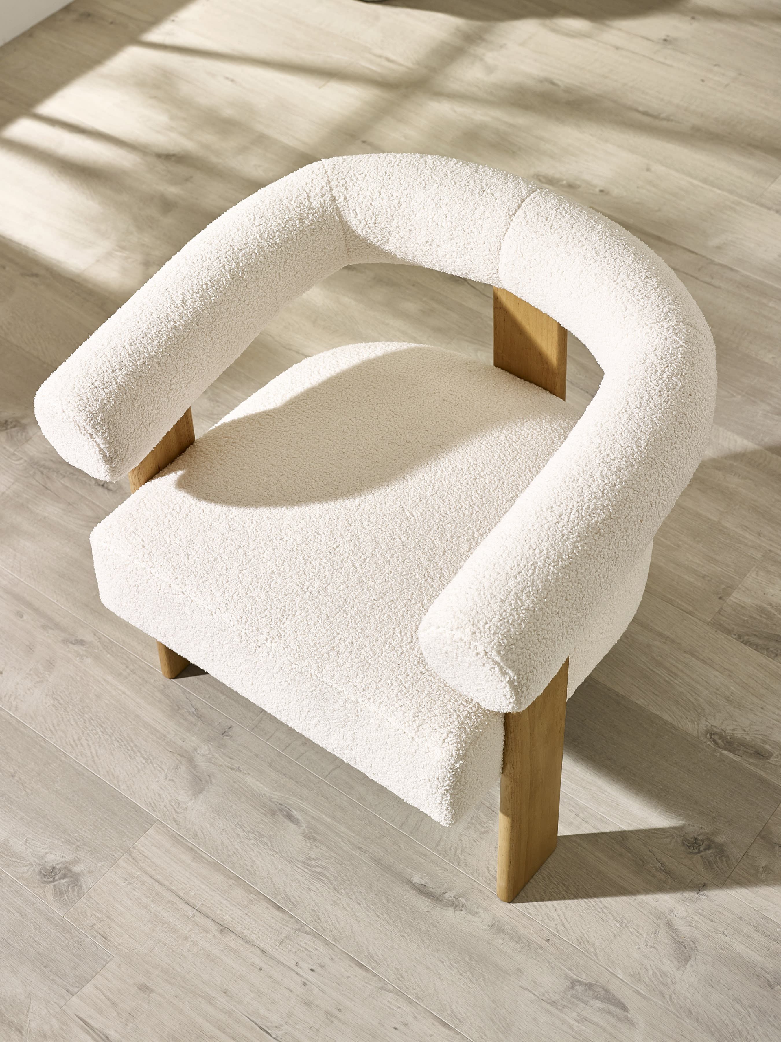 Freya White Boucle Upholstered Accent Chair with Solid Wood Legs