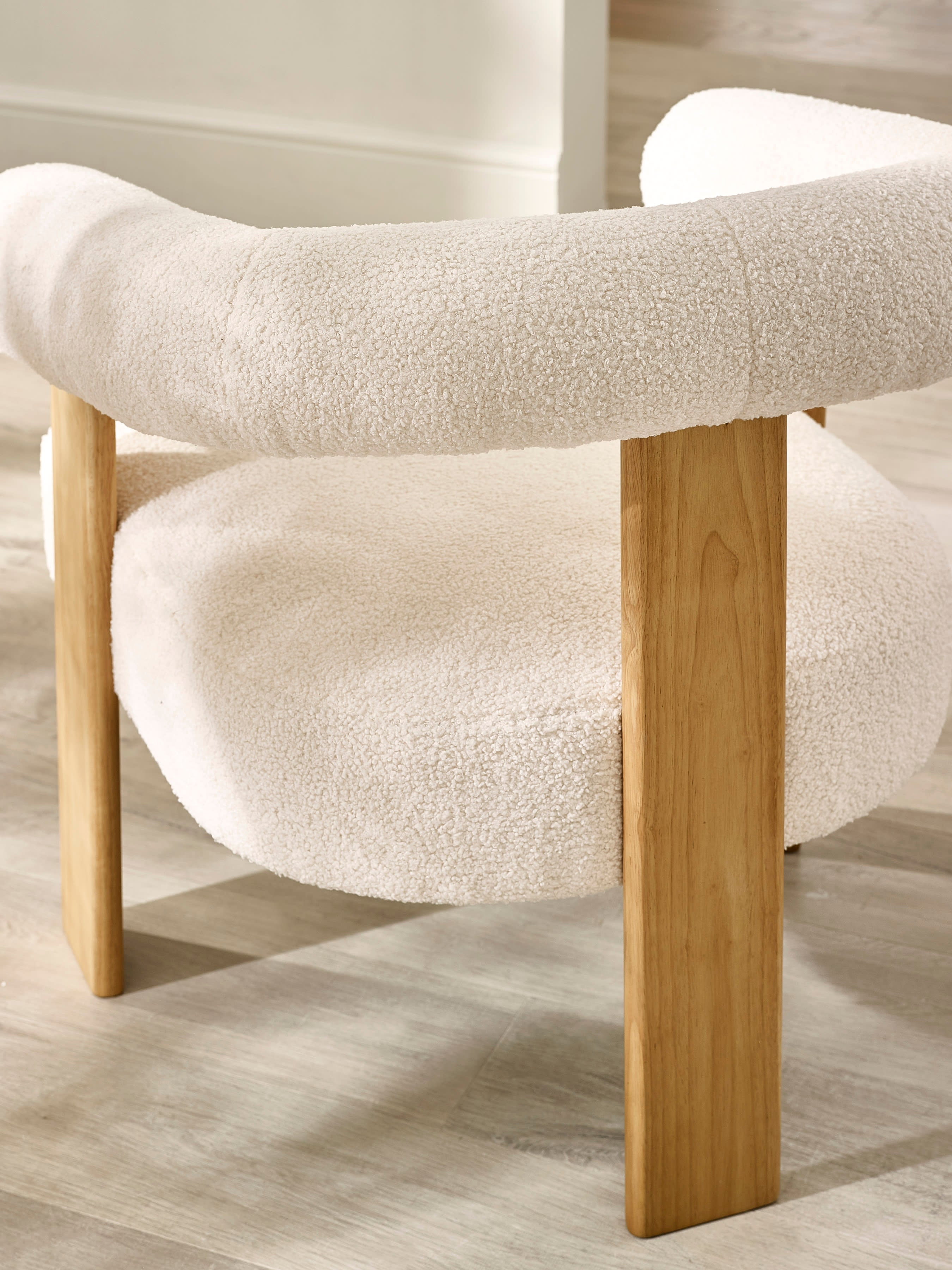 Freya White Boucle Upholstered Accent Chair with Solid Wood Legs