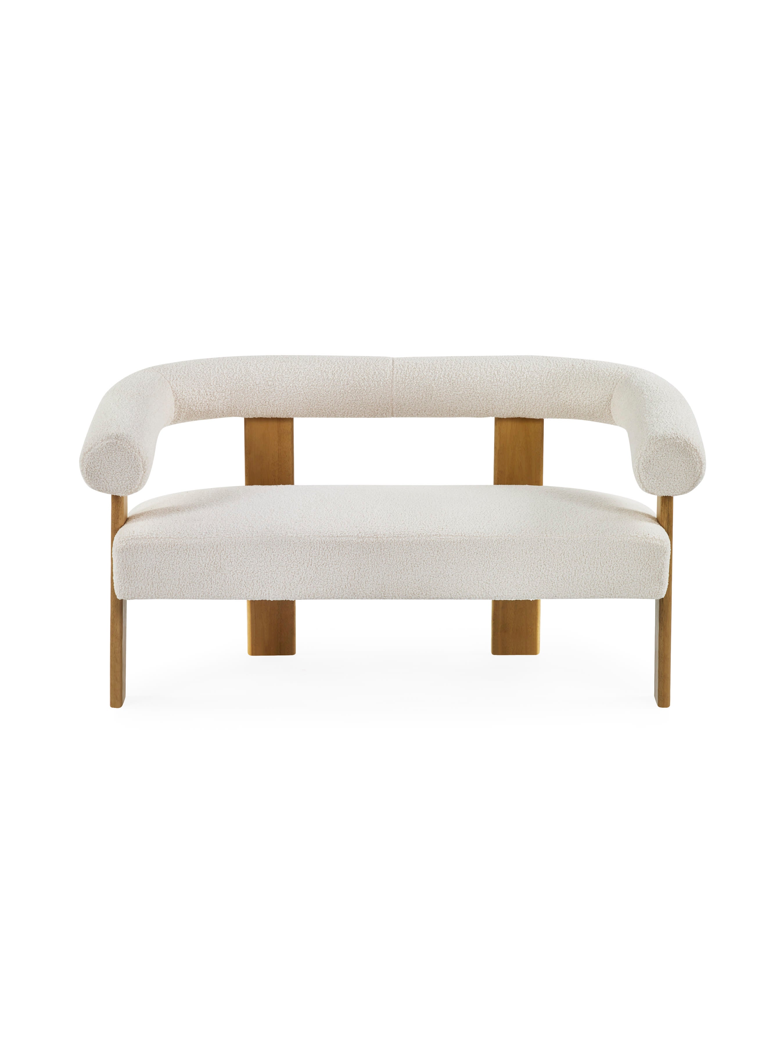 Freya White Boucle Upholstered 2 Seater Sofa with Solid Wood Legs