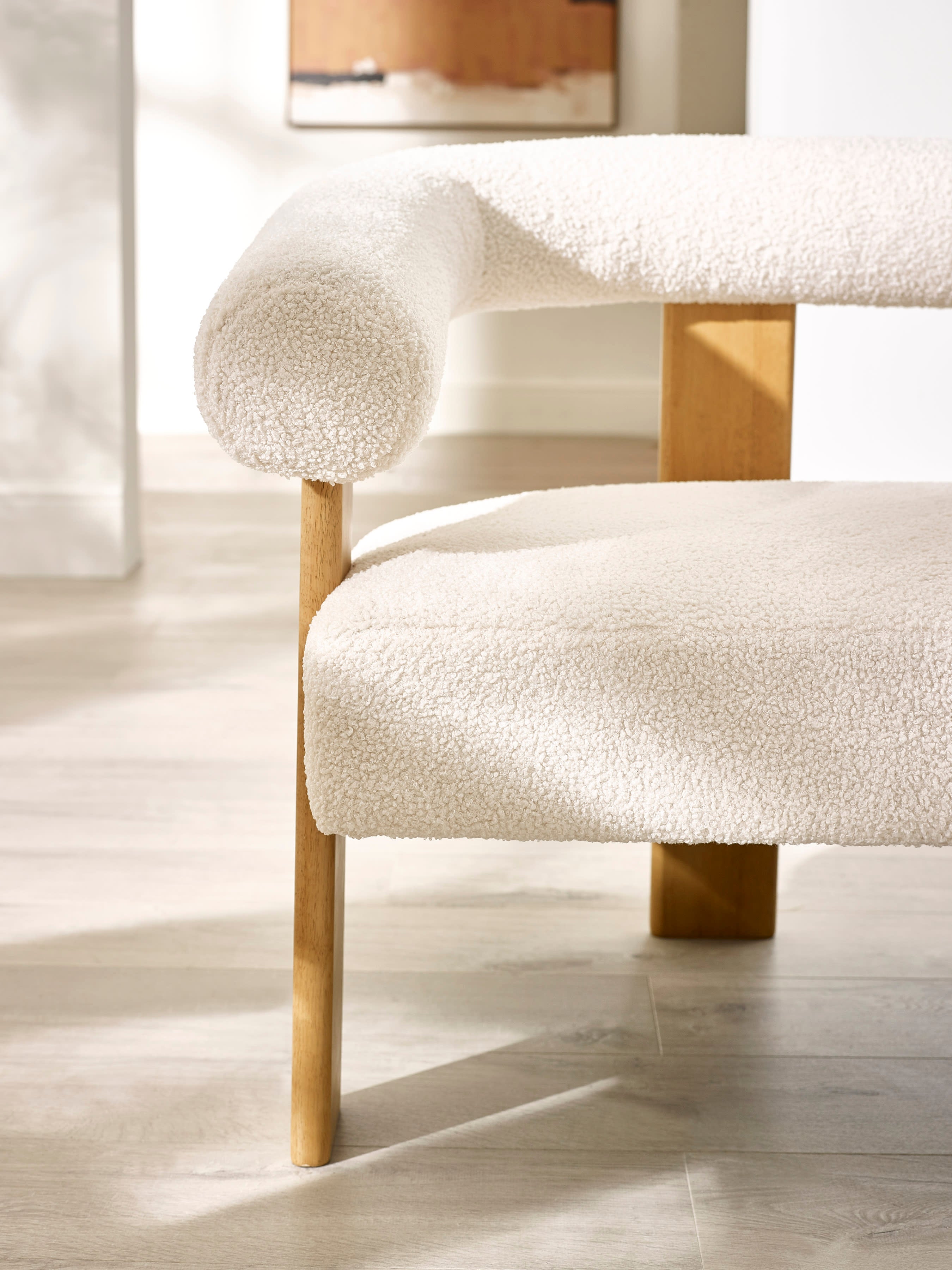 Freya White Boucle Upholstered 2 Seater Sofa with Solid Wood Legs