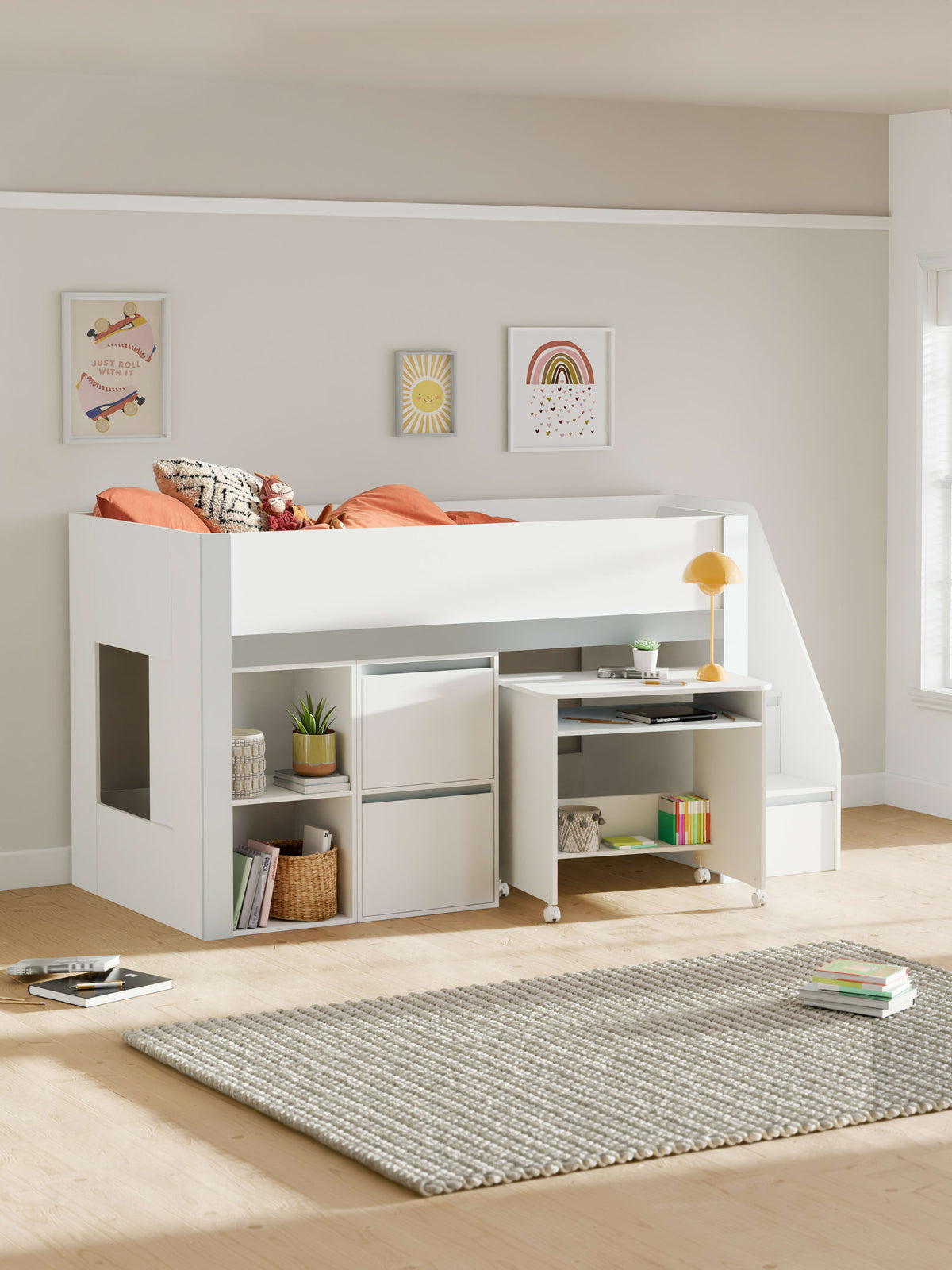 Gaia Midsleeper Bed - White and Silver