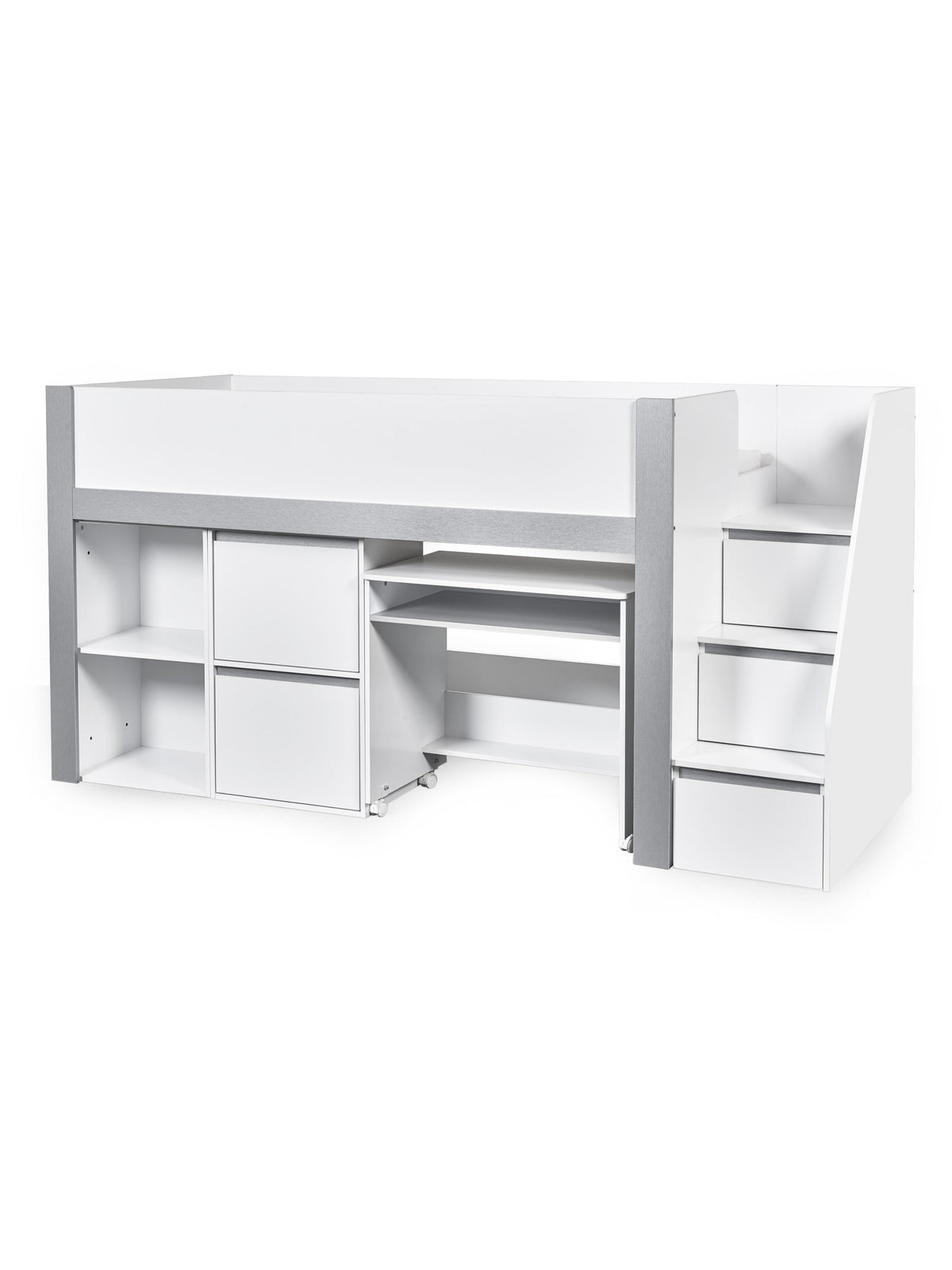 Gaia Midsleeper Bed - White and Silver