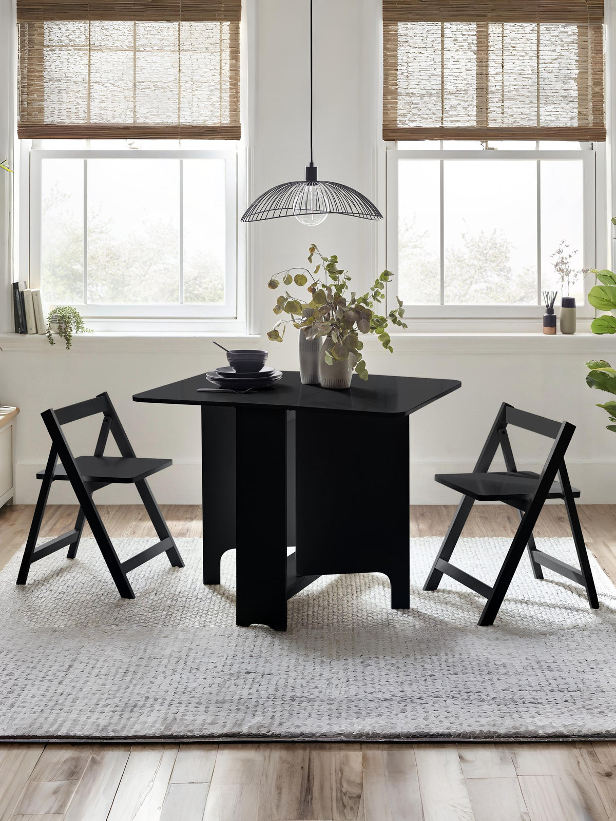 Gatan Small Gateleg Table With 2 Chairs - Black