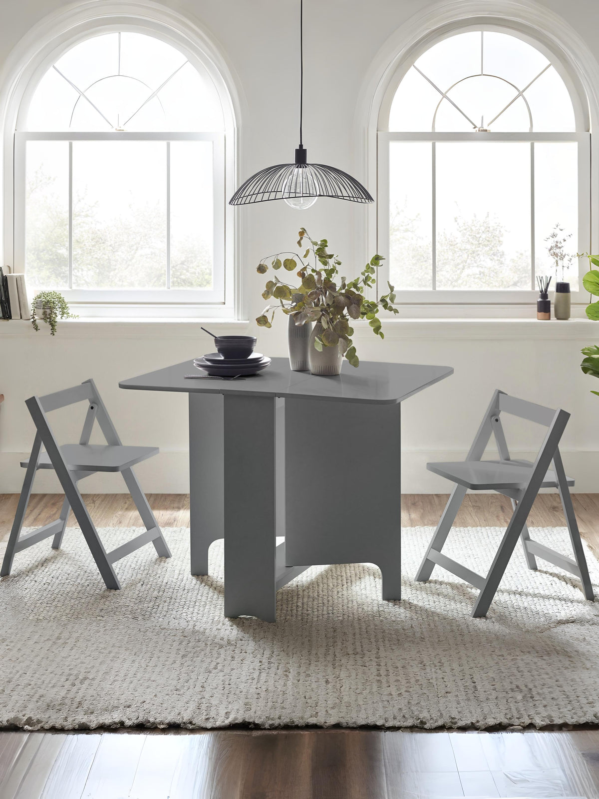 Gatan Small Gateleg Table With 2 Chairs - Grey