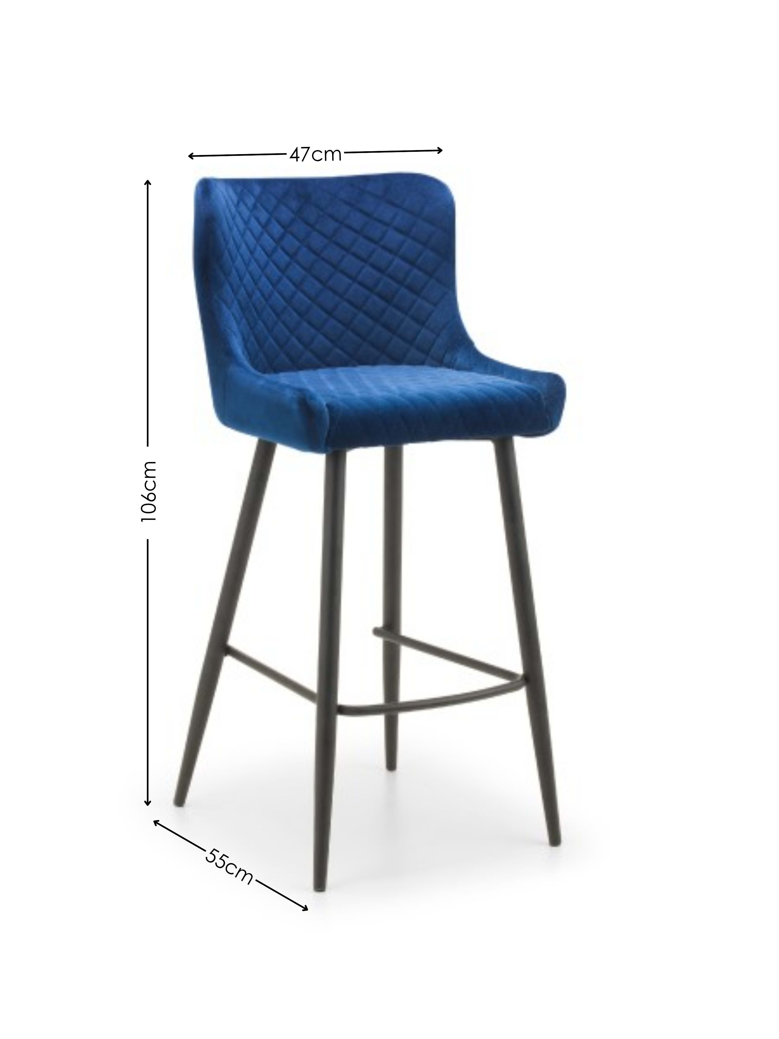 Grafton Bar Table and 4 Blue plush Stools – Mocha Elm