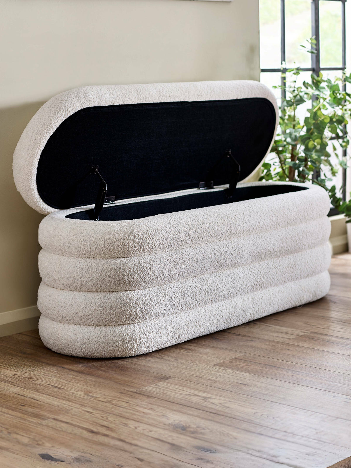 Hailey Ivory Boucle Upholstered Ottoman Storage Bench