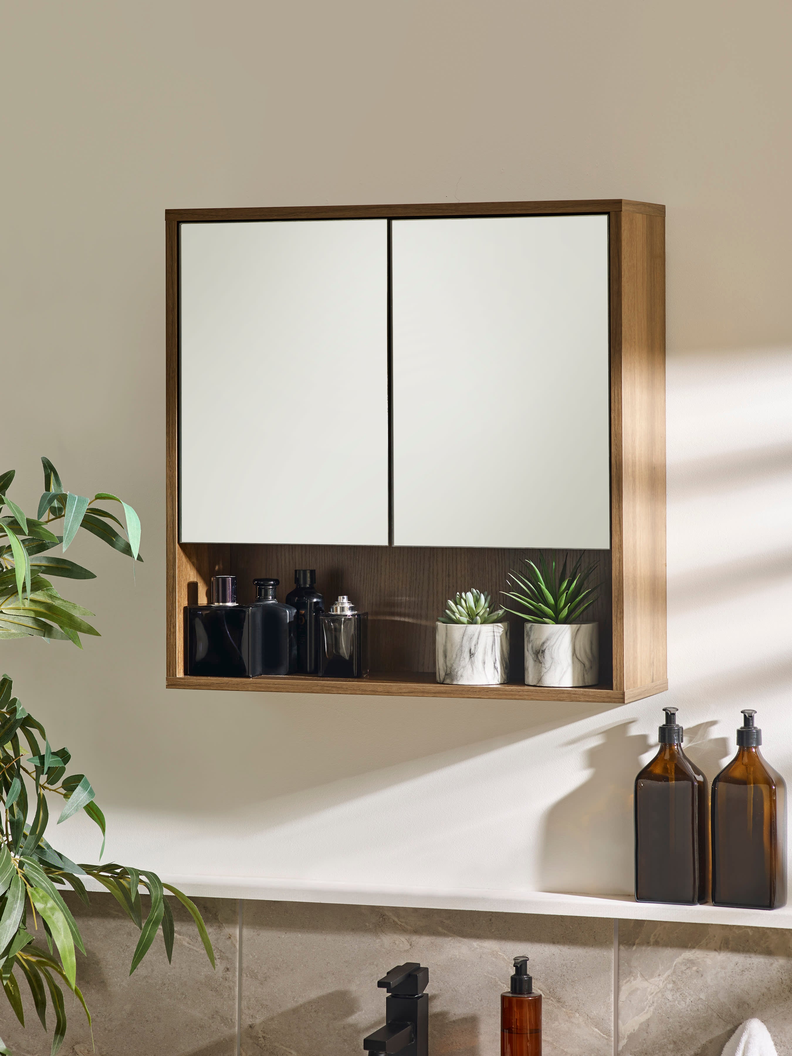 Hampshire Walnut Effect Mirrored Bathroom Wall Cabinet