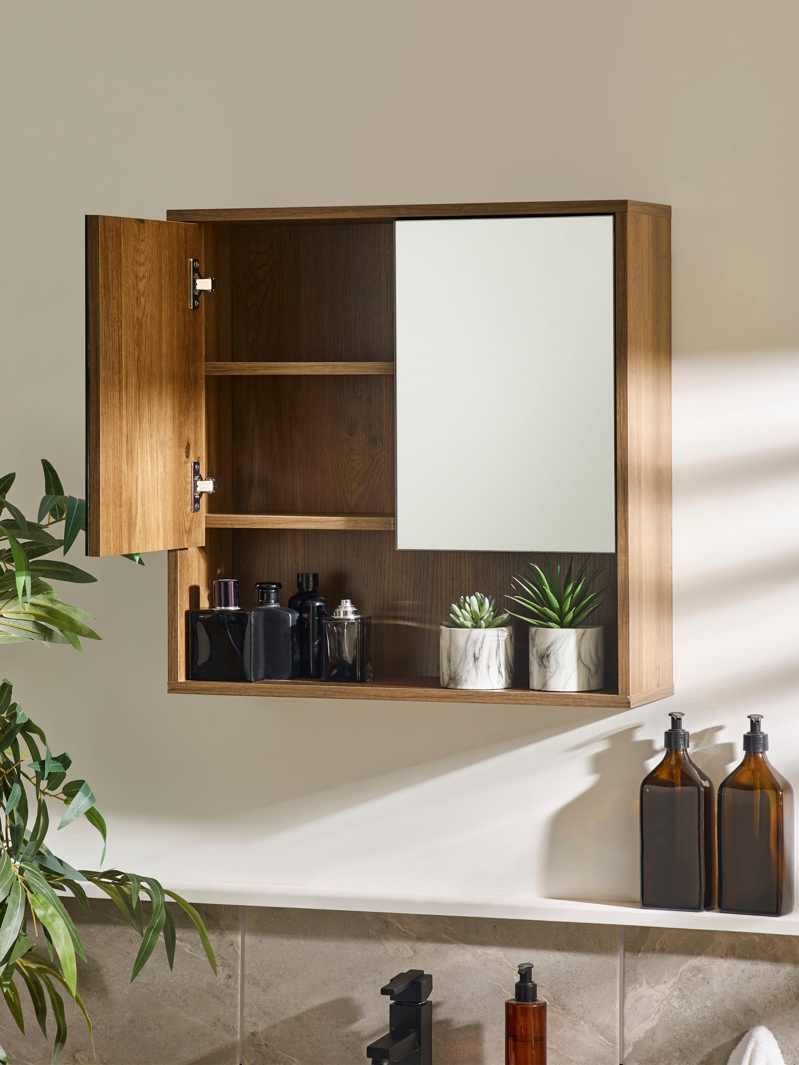 Hampshire Walnut Effect Mirrored Bathroom Wall Cabinet