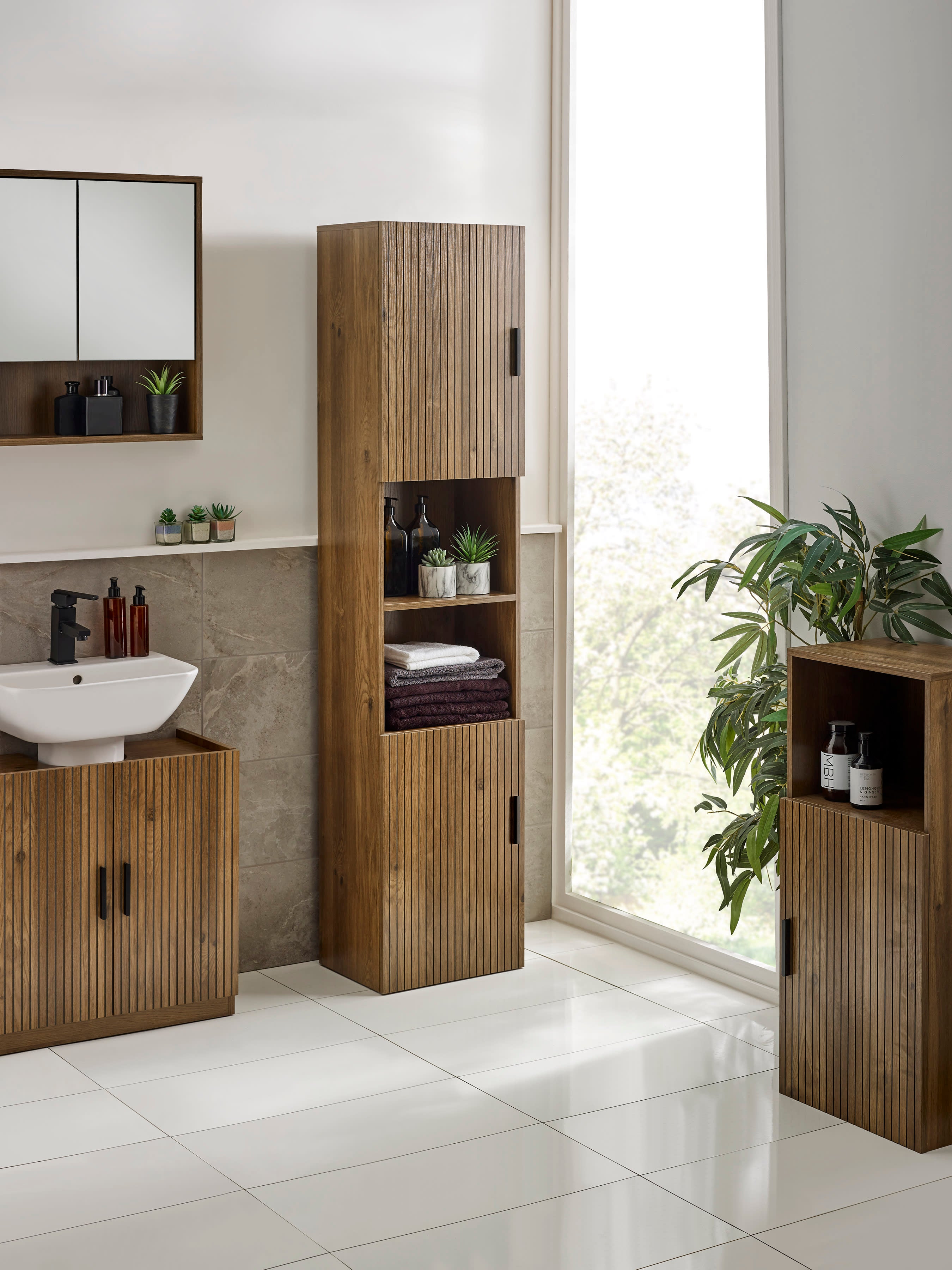 Hampshire Walnut Effect Tall Bathroom Storage Cabinet