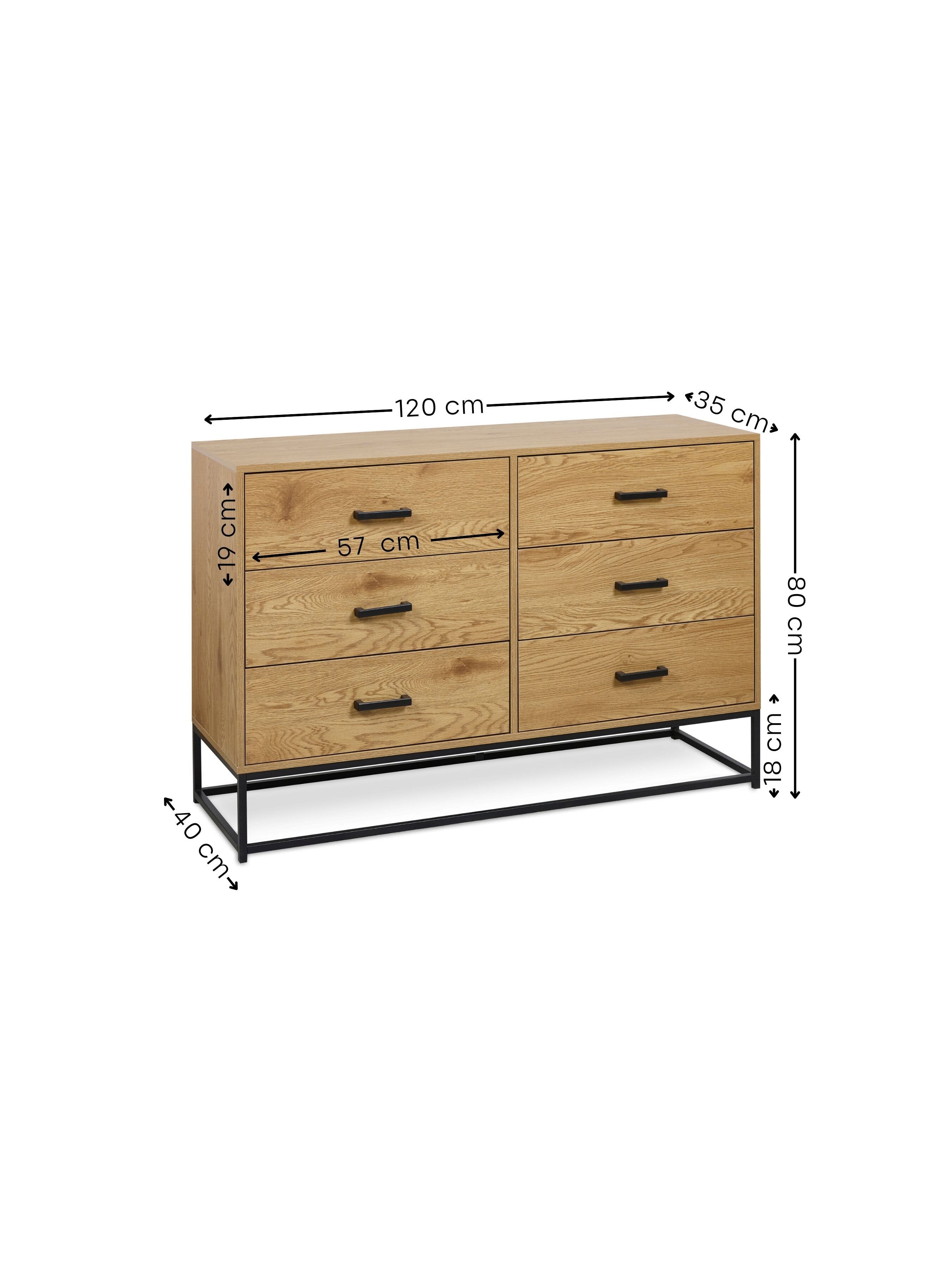 Harlow Light Oak Effect 6 Drawer Chest