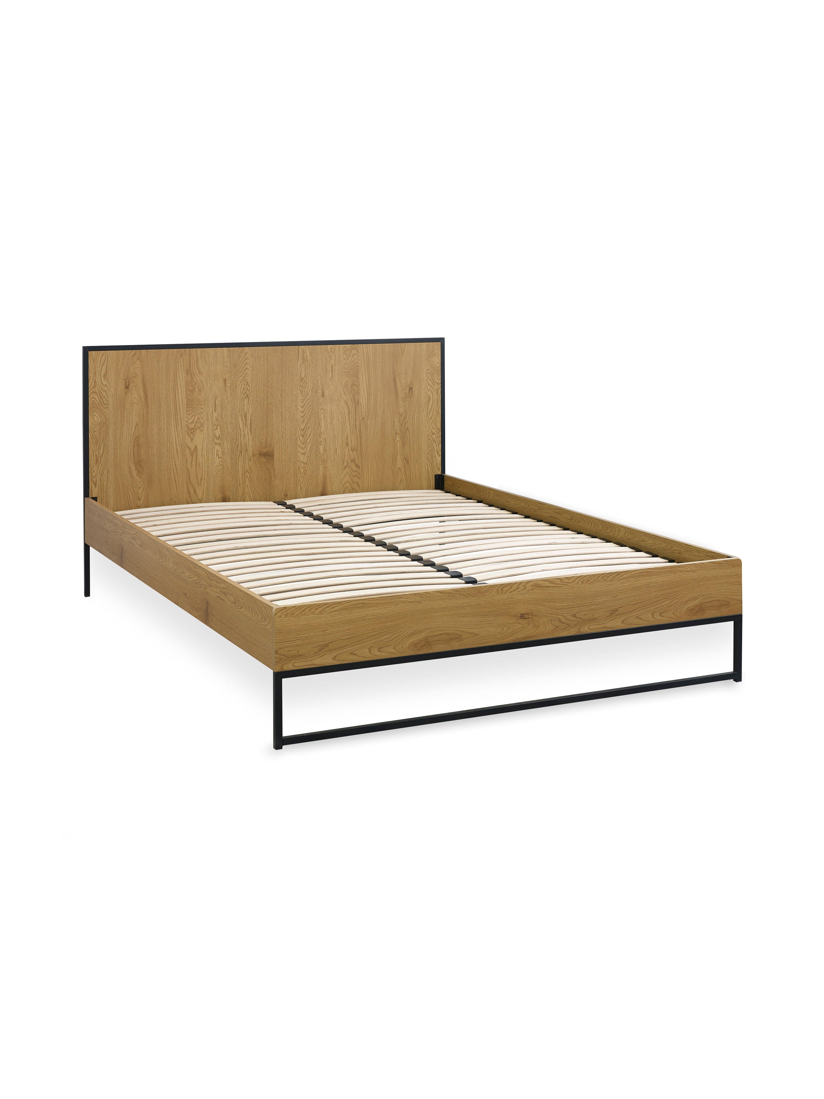 Harlow Oak/Black Bed Frame – Light Oak Effect