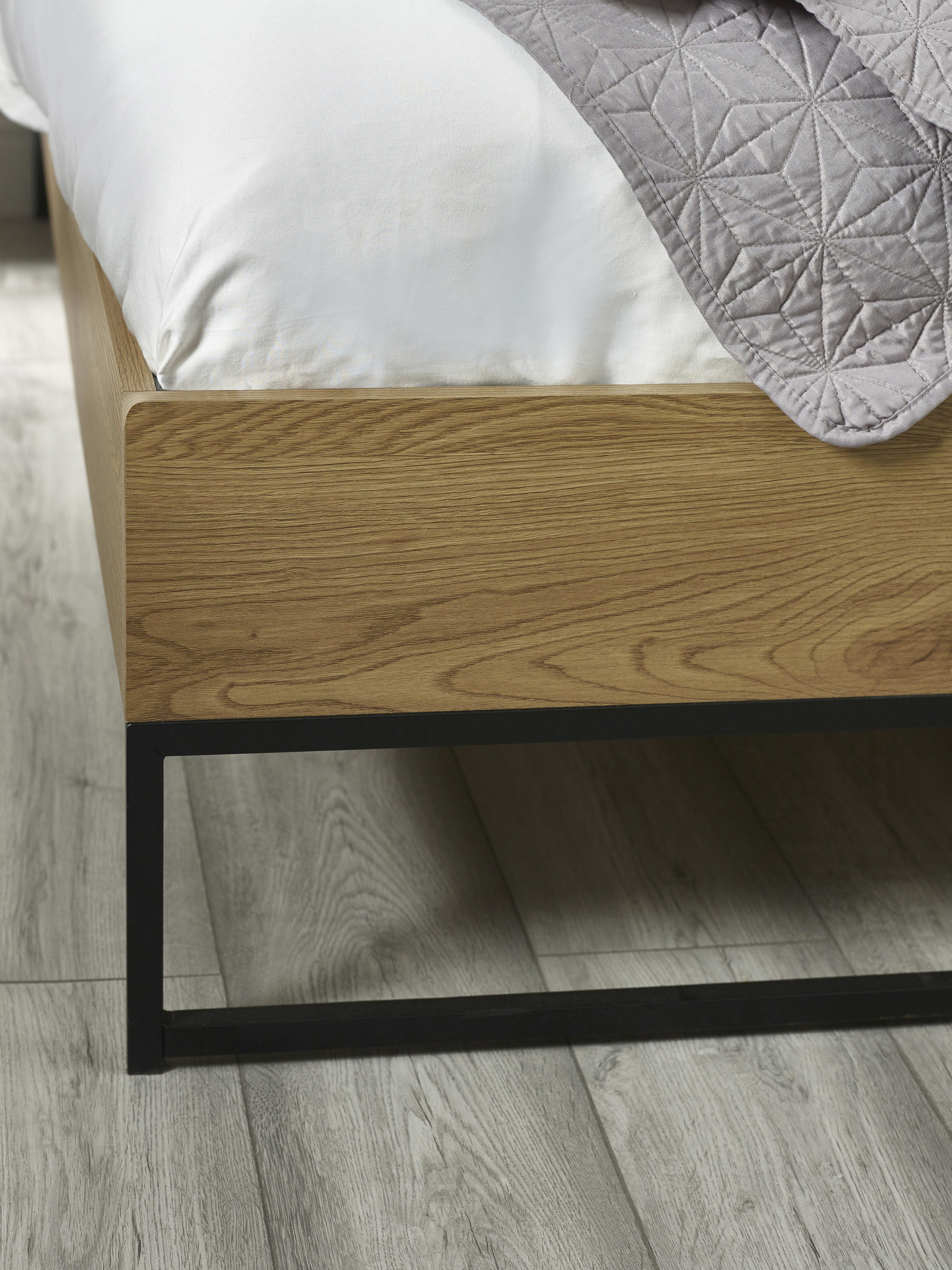 Harlow Oak/Black Bed Frame – Light Oak Effect