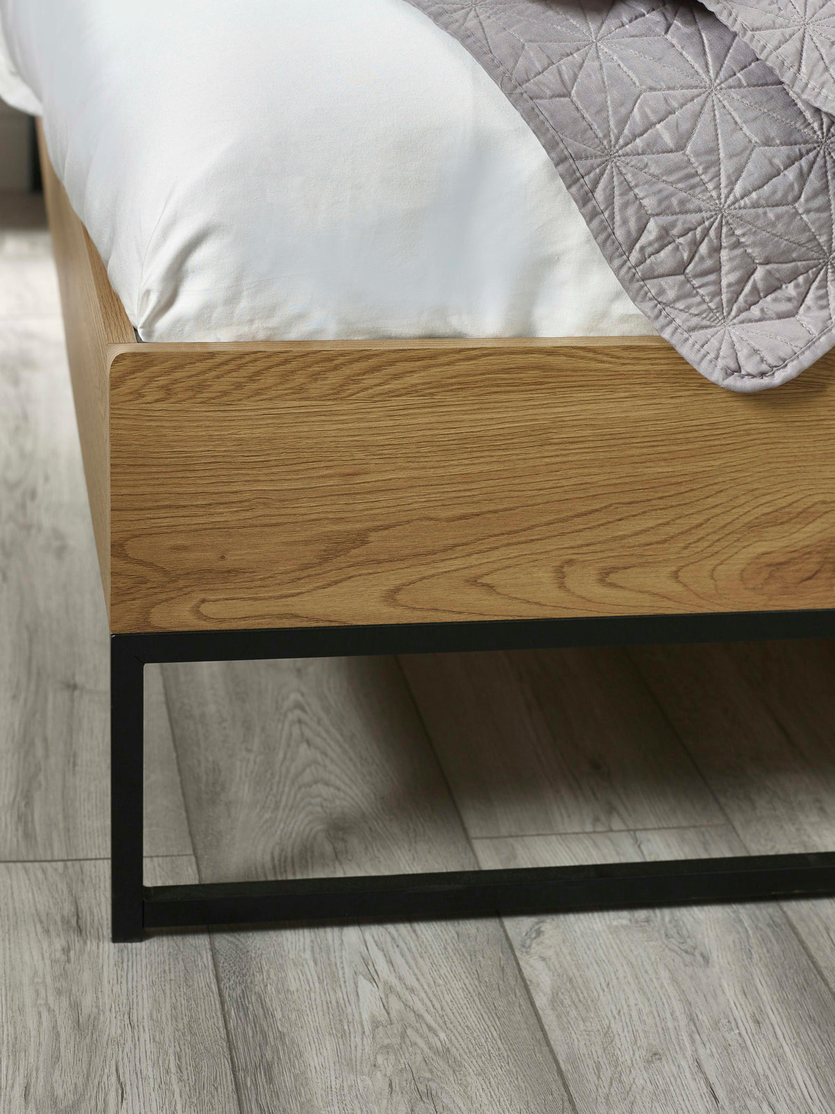 Harlow Oak/Black Bed Frame – Light Oak Effect