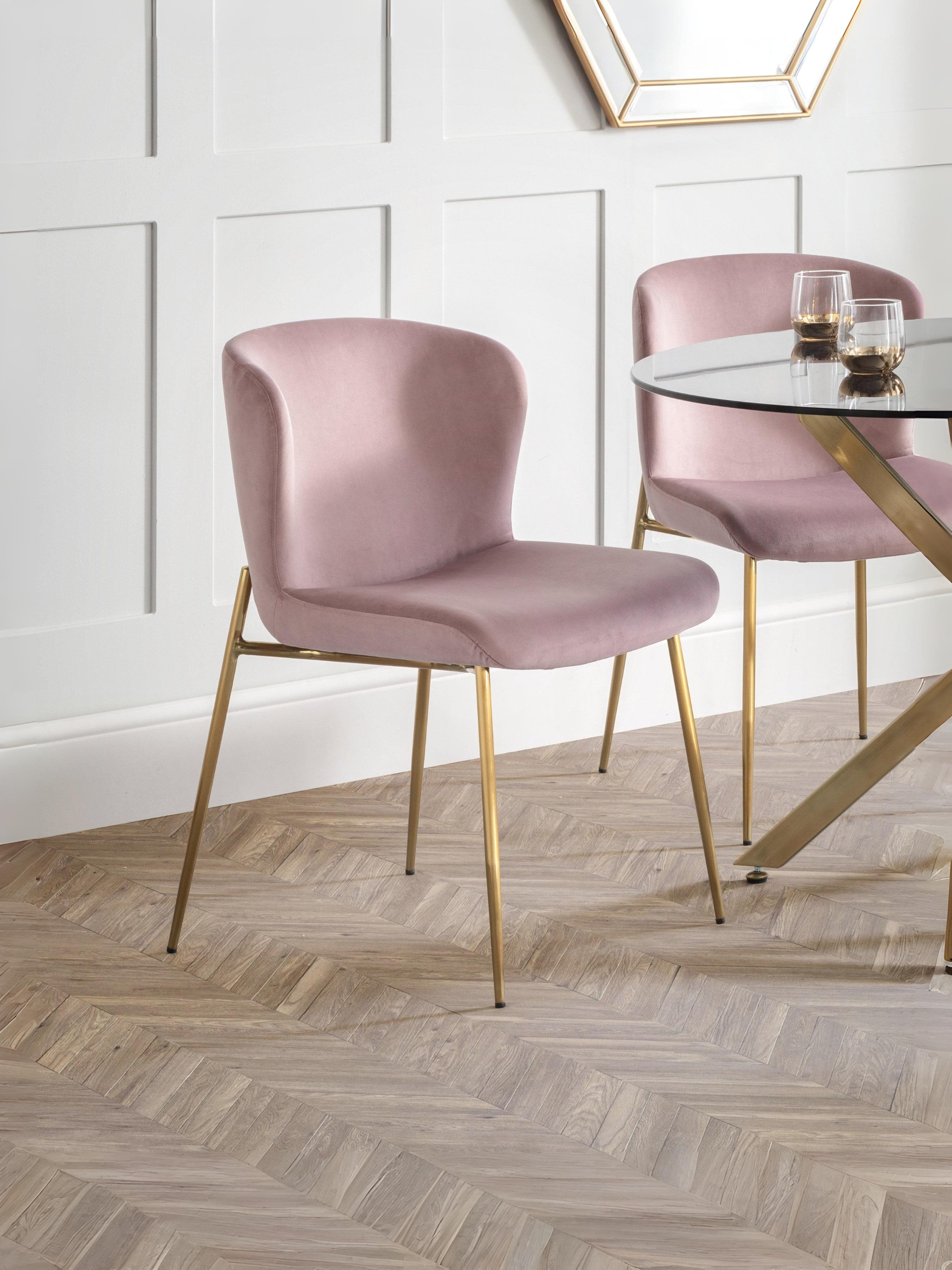 Set Of 2 Harper Dining Chairs – Dusky Pink – Dusky Pink Velvet