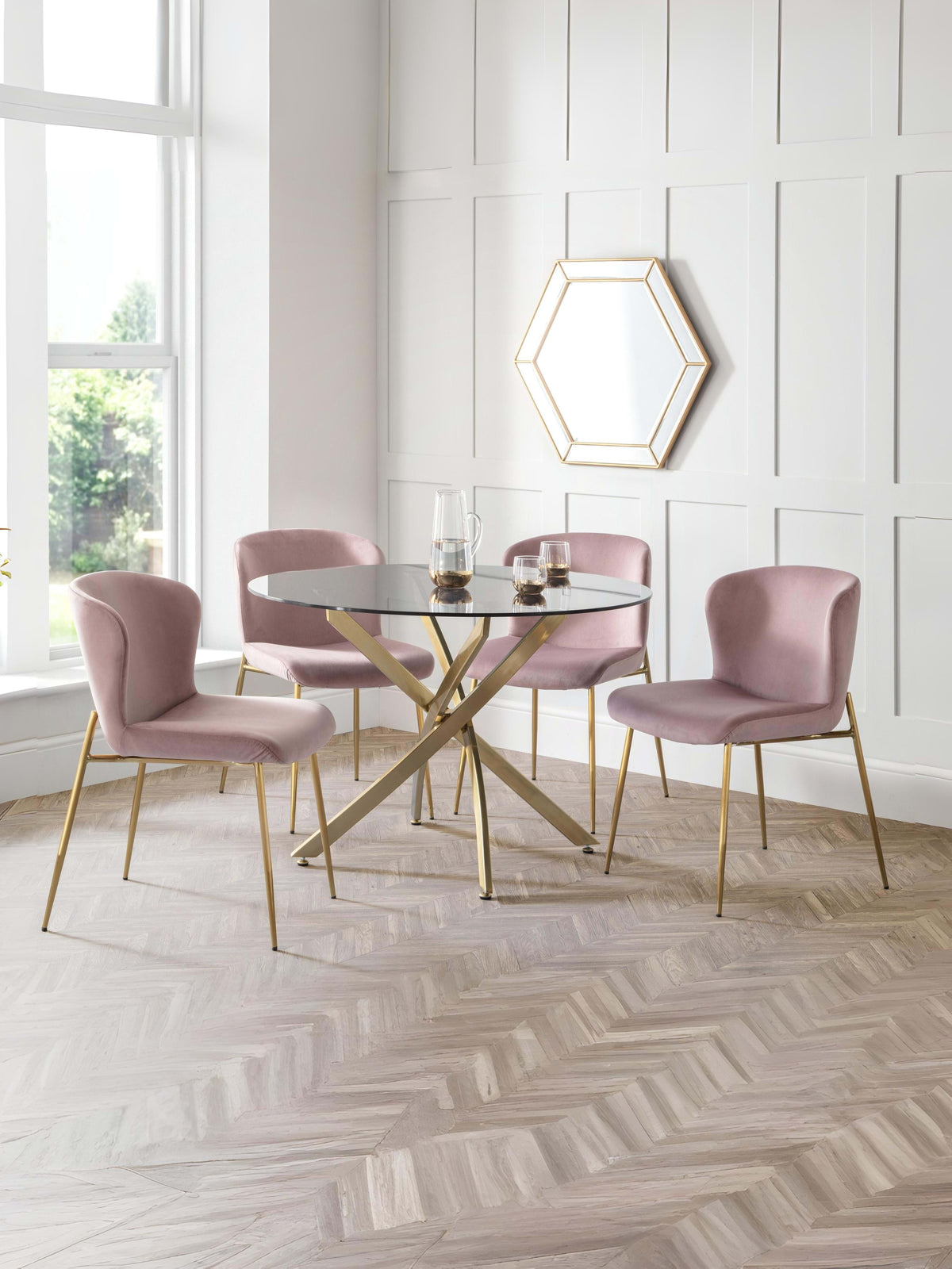 Set Of 2 Harper Dining Chairs – Dusky Pink – Dusky Pink Velvet