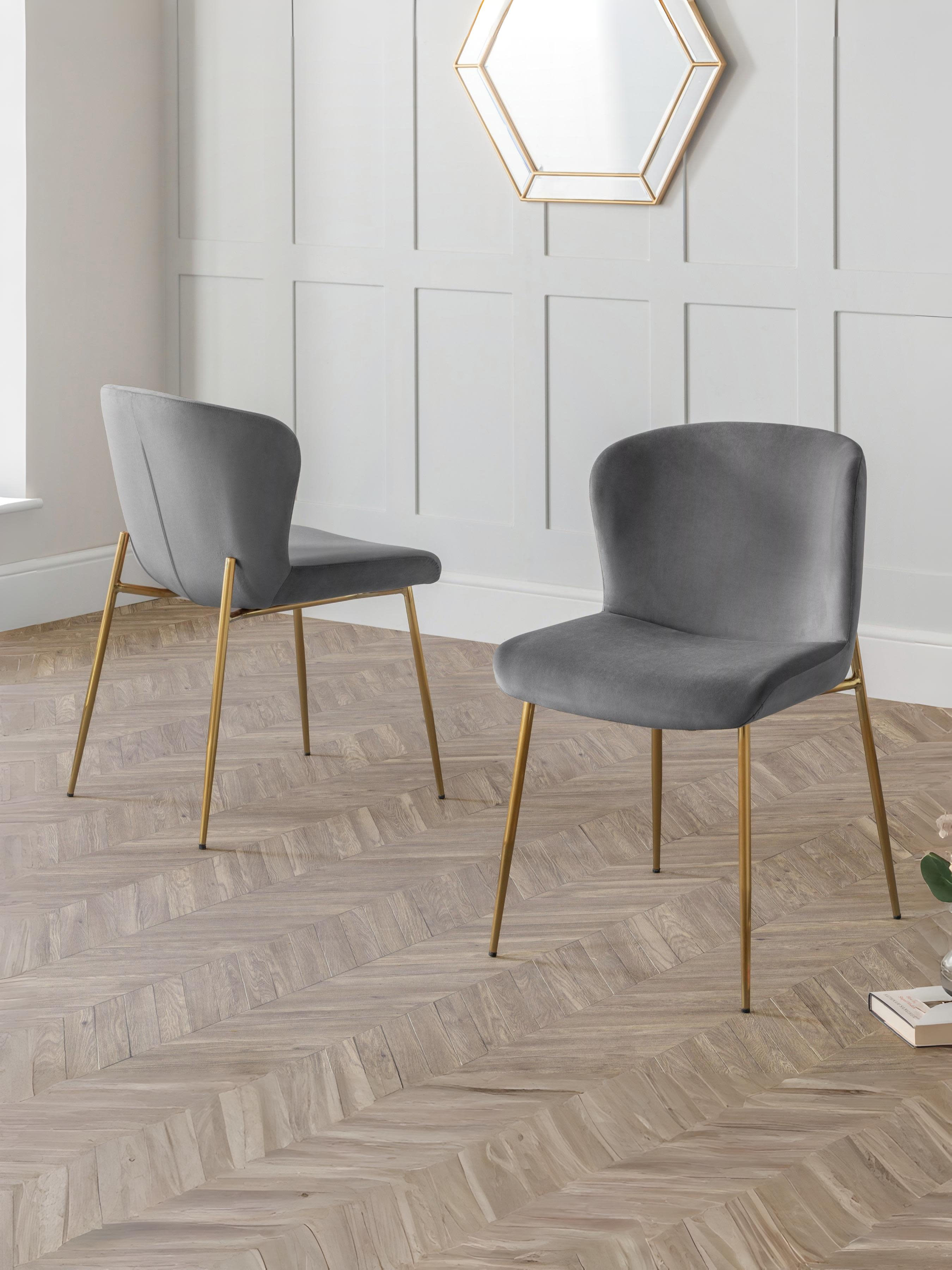 Set Of 2 Harper Dining Chairs – Grey – Grey Velvet