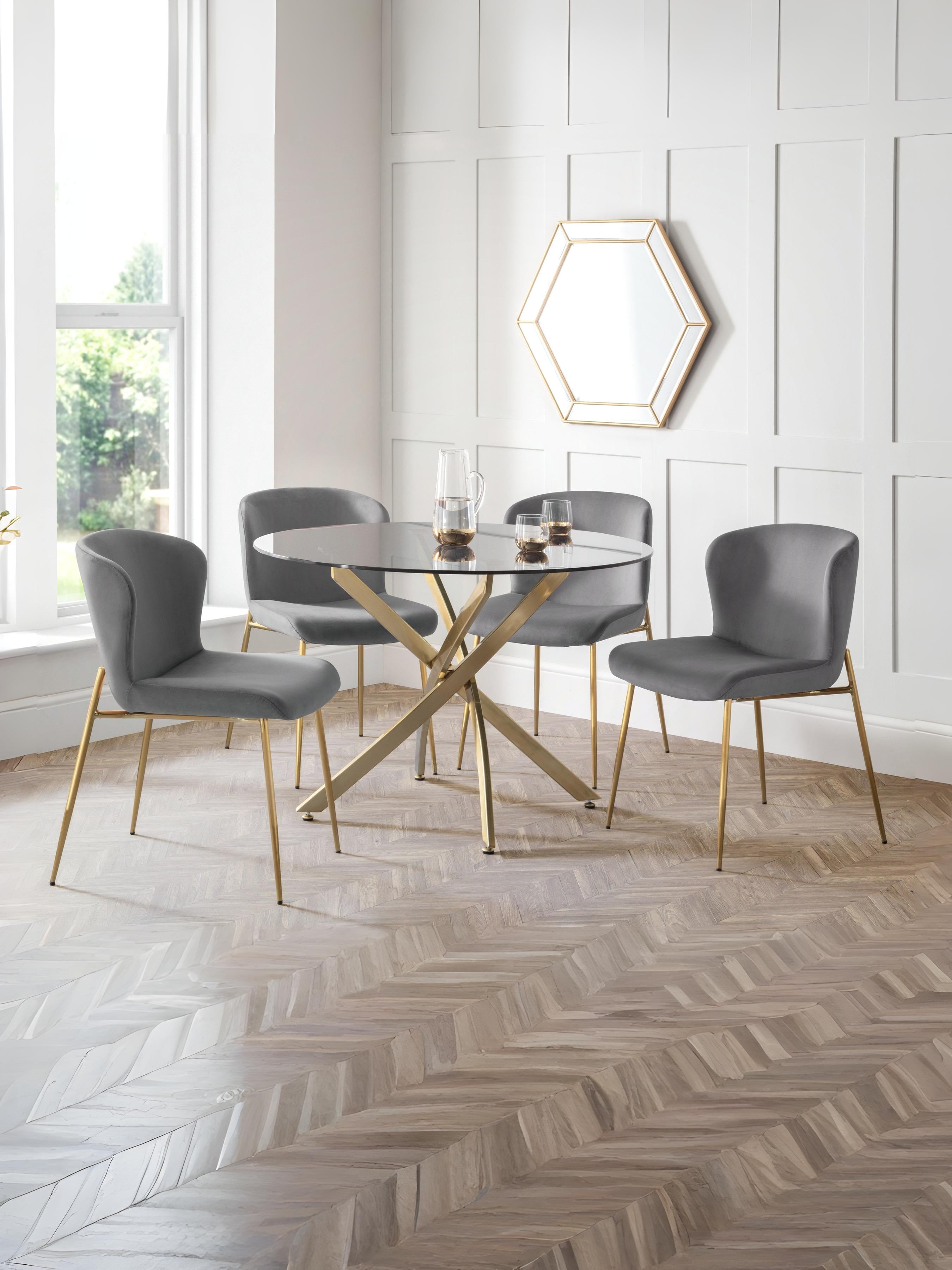 Set Of 2 Harper Dining Chairs – Grey – Grey Velvet