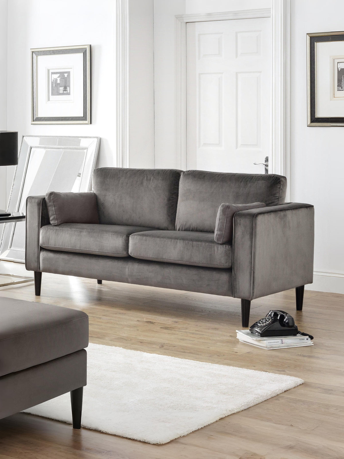 Hayward Velvet Medium 2 Seater Sofa - Grey