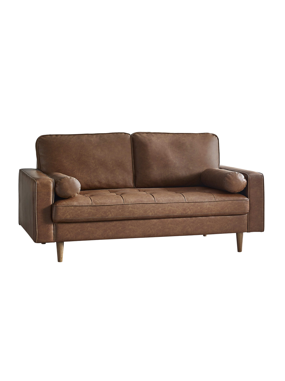 Henley 3 Seater Sofa With Bolsters - Brown Tan Faux Leather