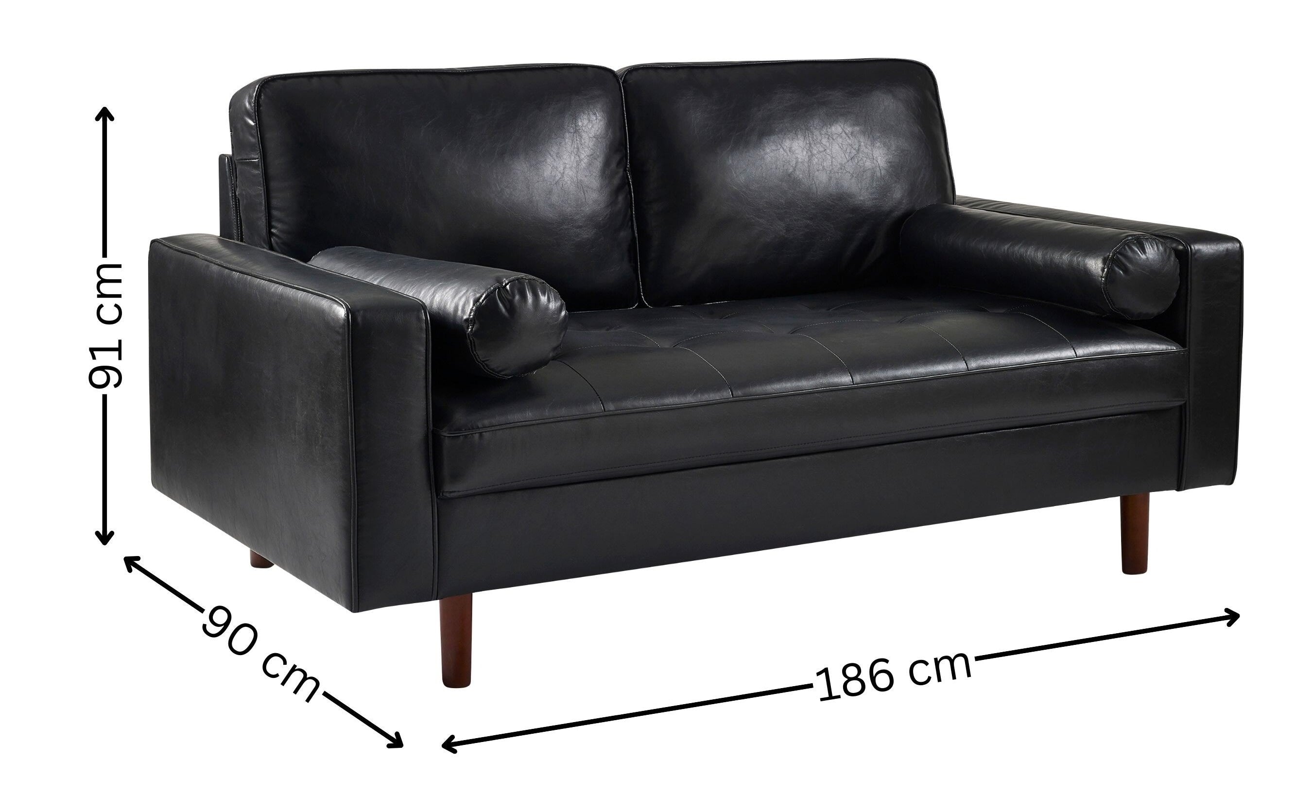 Henley Black Faux Leather 3 Seater Sofa – Julian Bowen, view 4