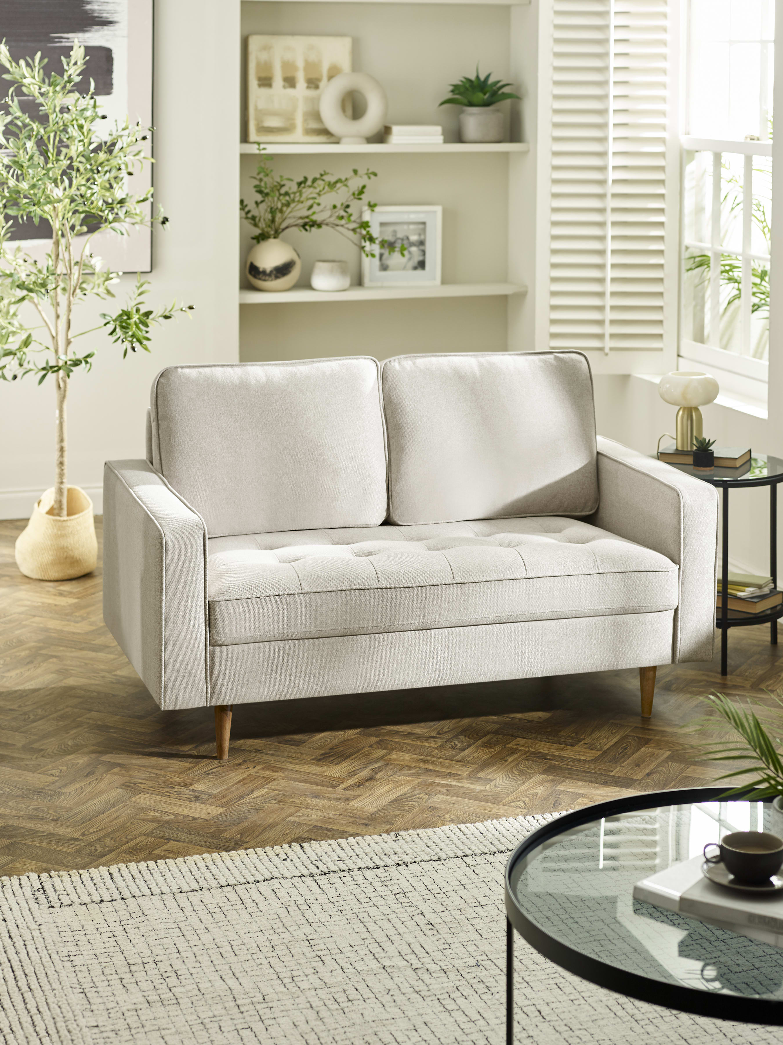 Henrietta Beige Upholstered 2 Seater Sofa – Beige Linen