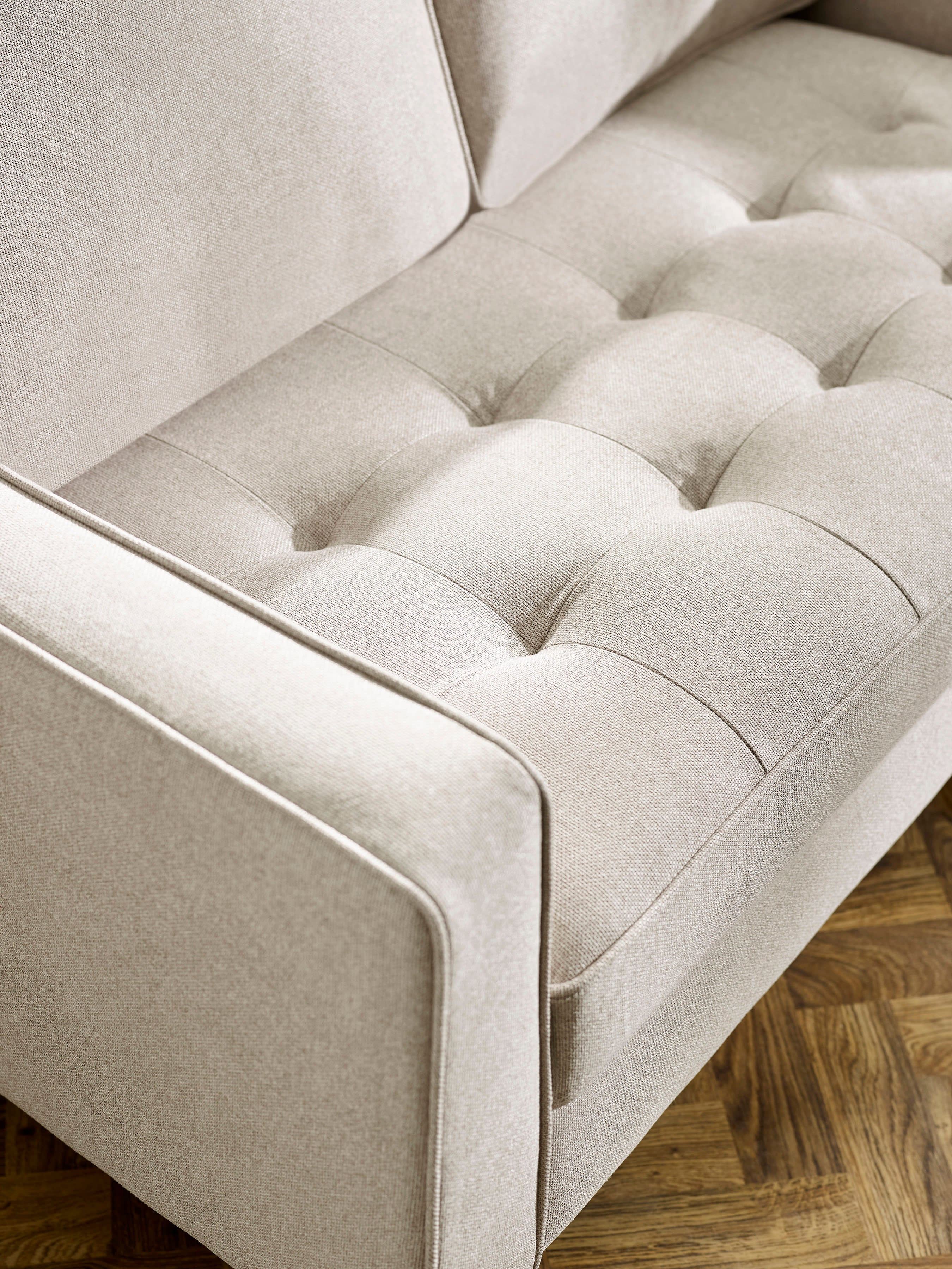 Henrietta Beige Chenille Upholstered 3 Seater Sofa – Beige Linen