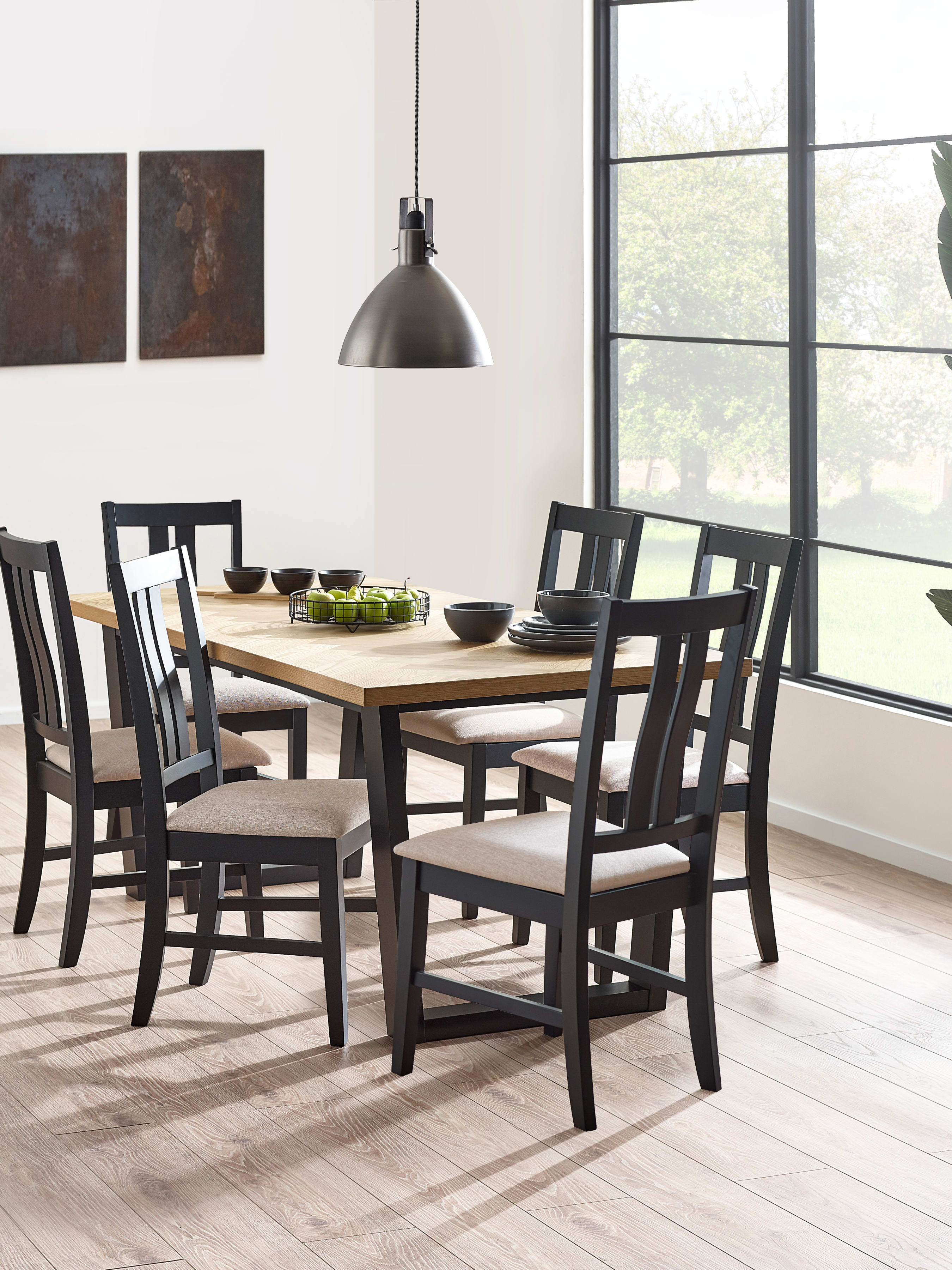 Hilton Dining Table and 6 Hilton Dining Chairs – Black And Oak