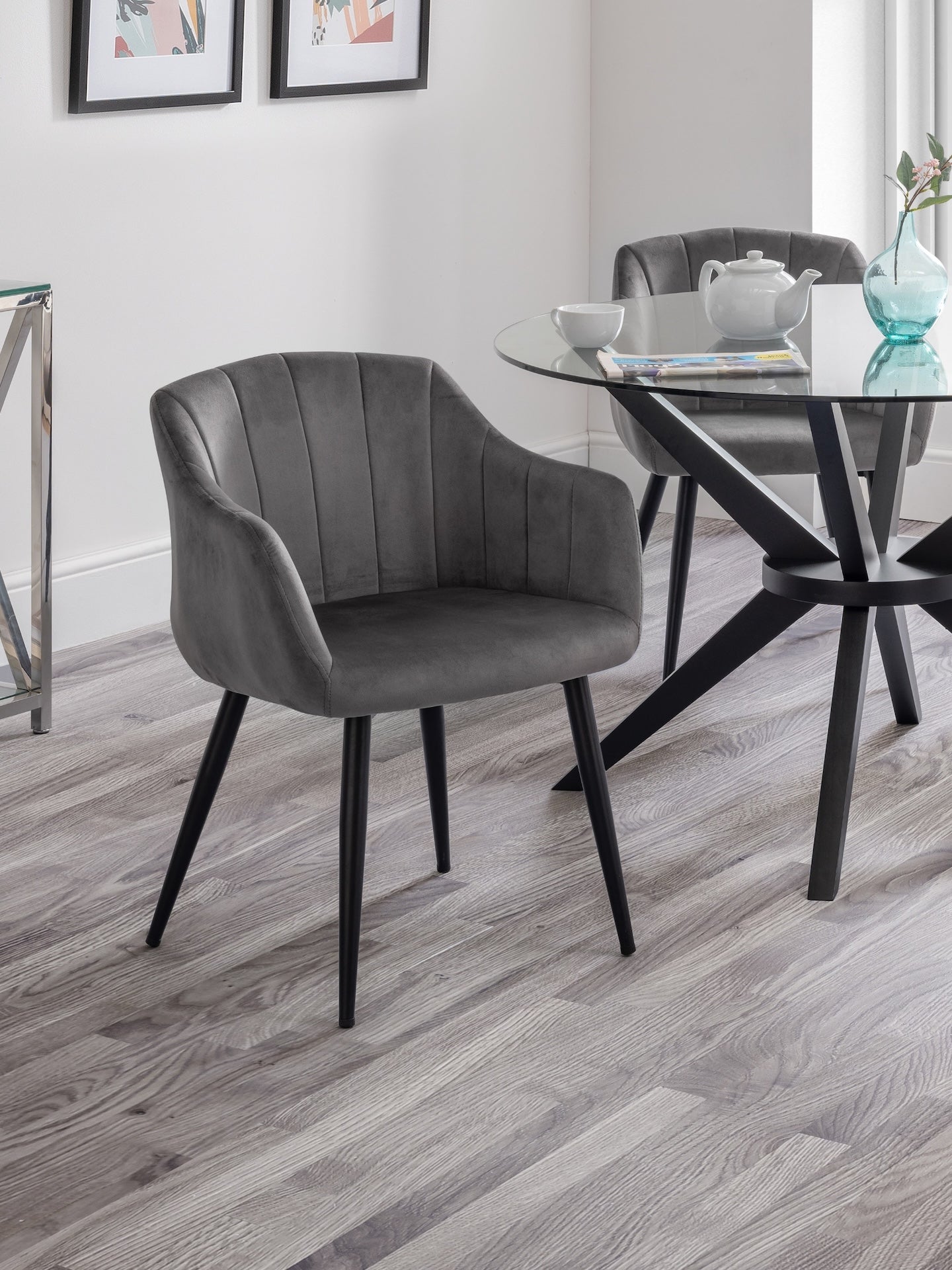 Hobart Scalloped Dining Chairs - Grey (Set Of 2) – Julian Bowen, view 3