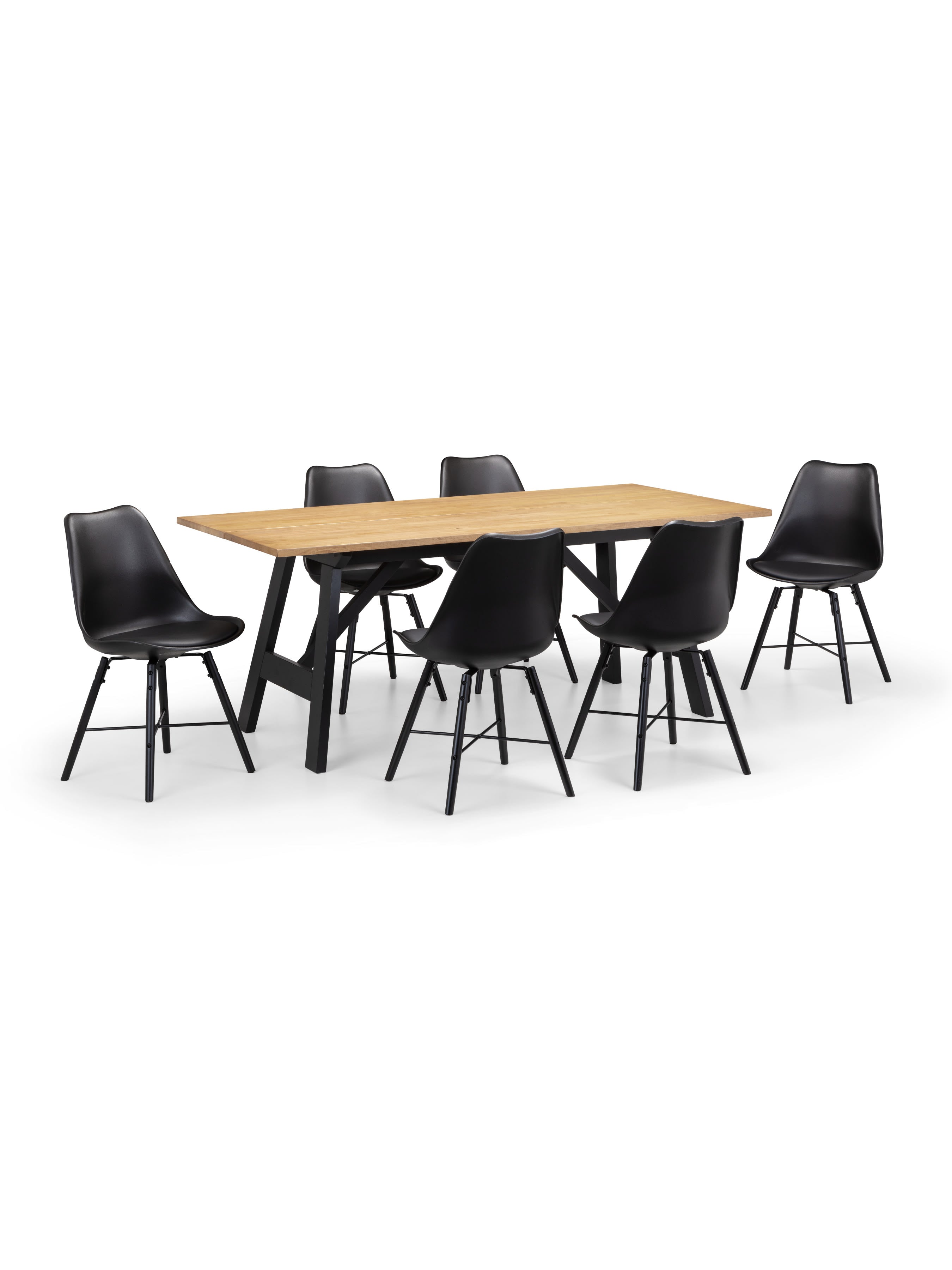 Hockley Table and 6 Black Kari Chairs – Black and Oak Effect