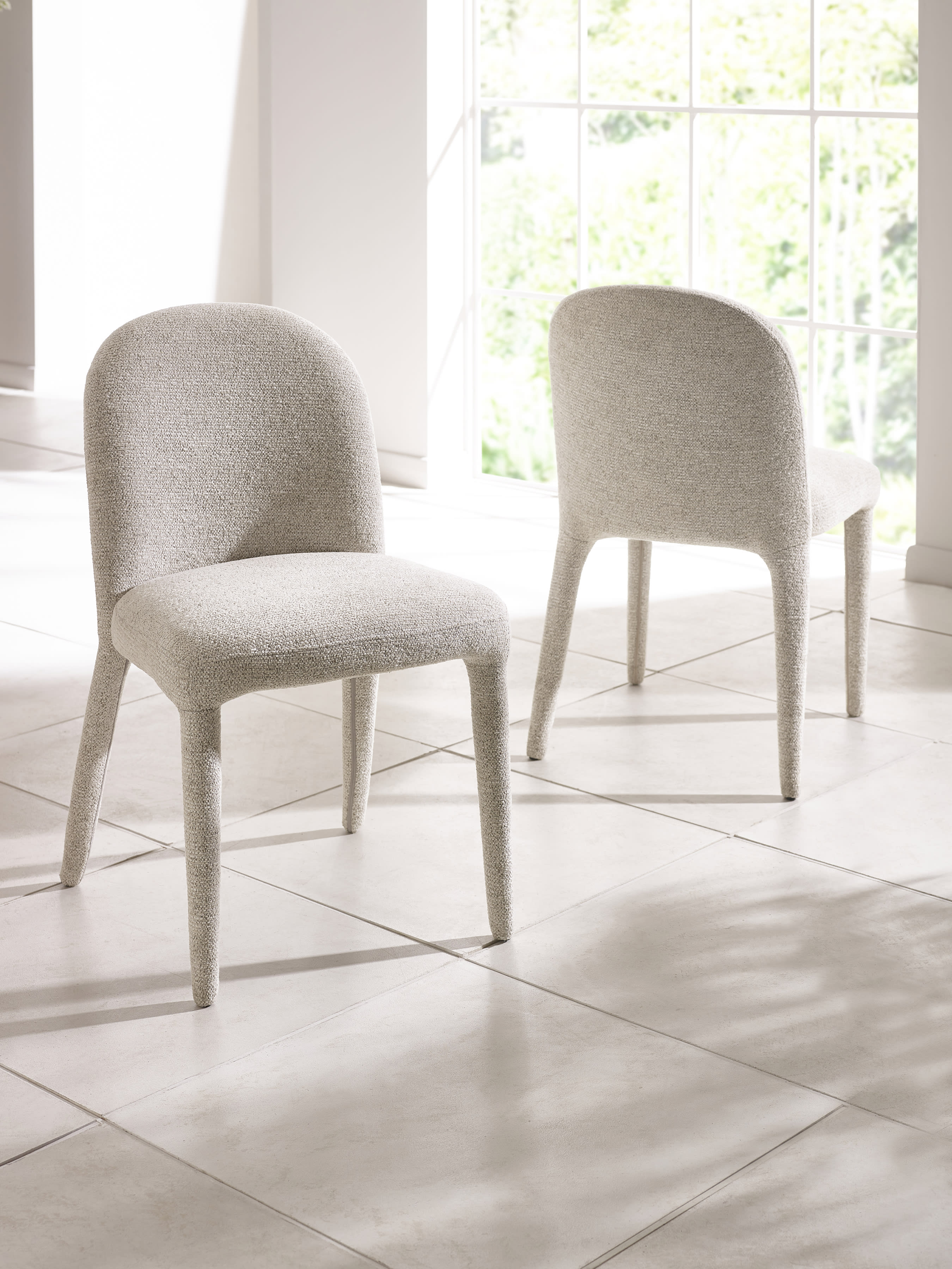 Set of 2 Holly Beige Chenille Upholstered Dining Chairs – Pearl Sand Chenille