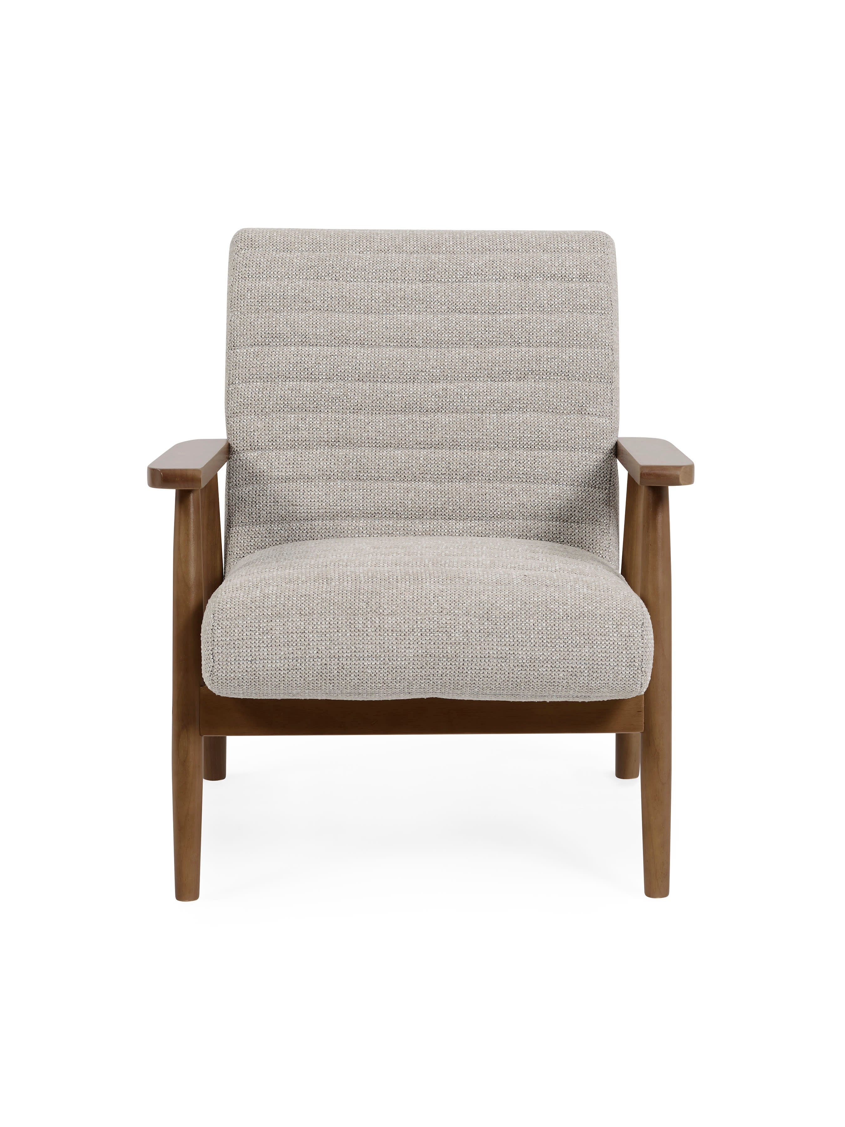 Ivy Sand Chenille Tweed Upholstered Armchair – Oyster White Linen