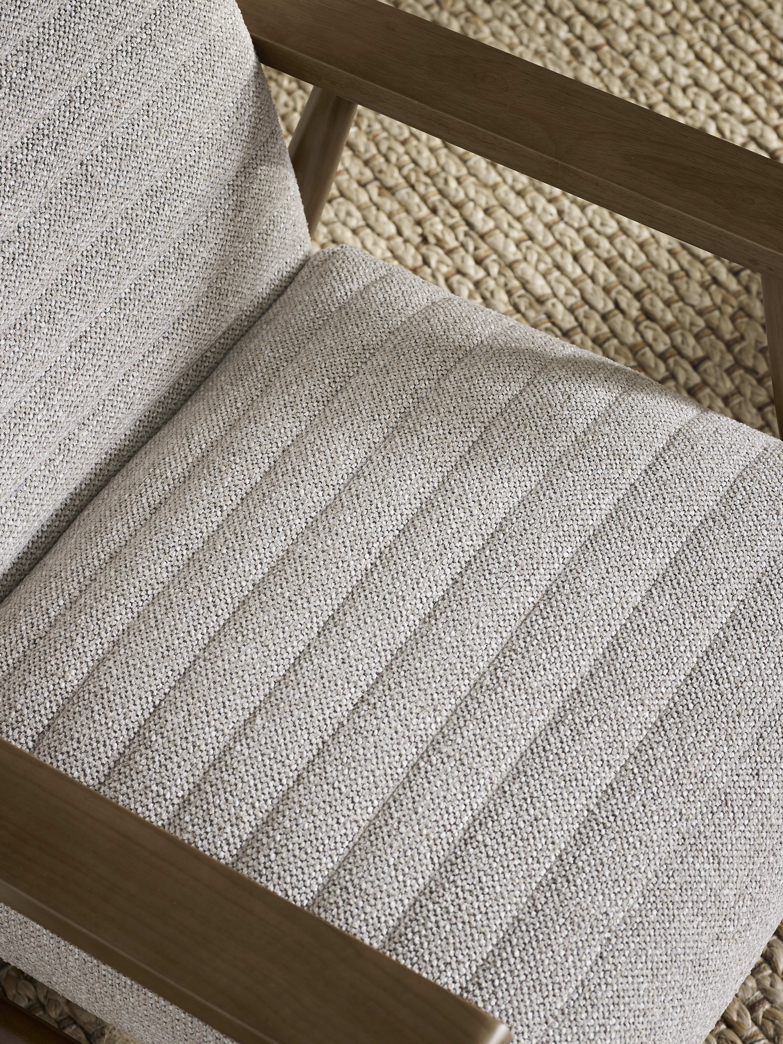 Ivy Sand Chenille Tweed Upholstered Armchair – Oyster White Linen