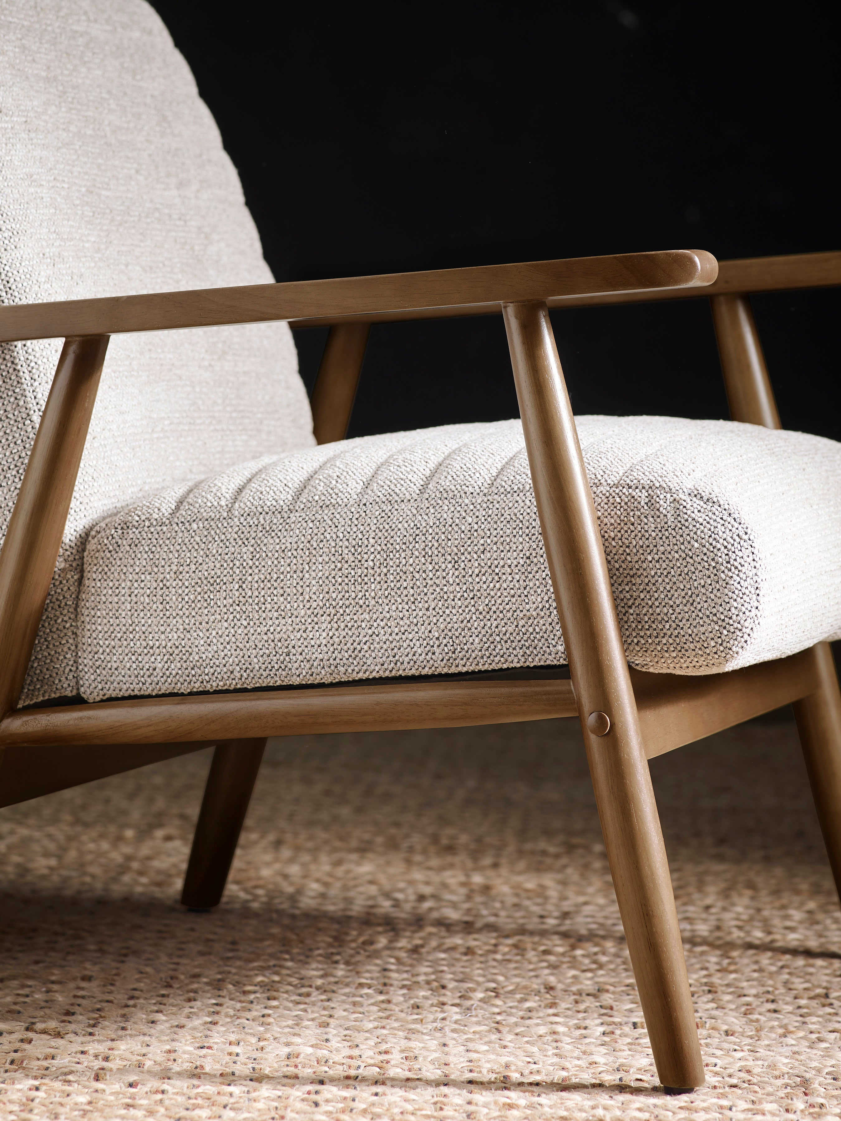 Ivy Sand Chenille Tweed Upholstered Armchair – Oyster White Linen